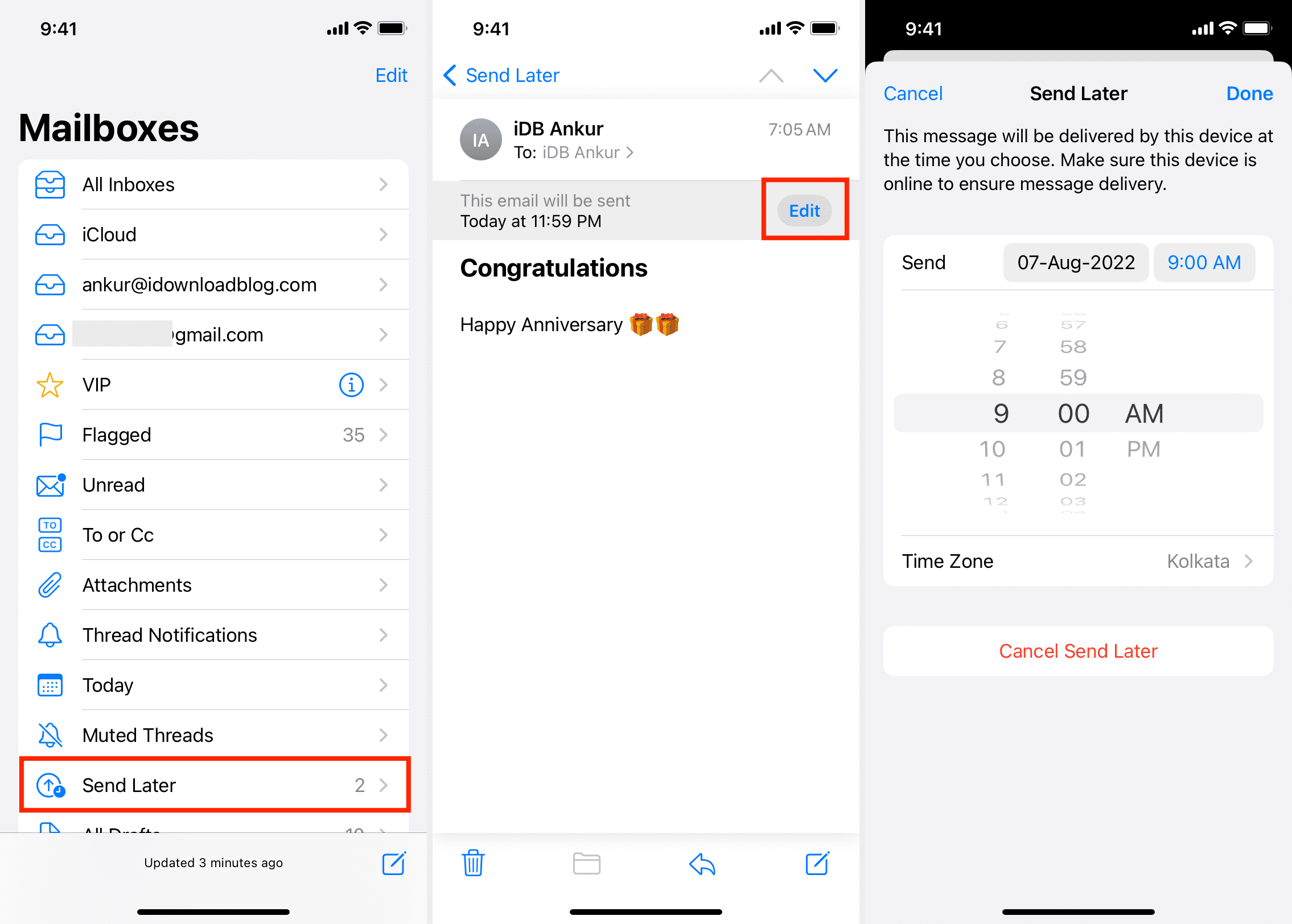 Edit or cancel scheduled email in Mail app on iPhone