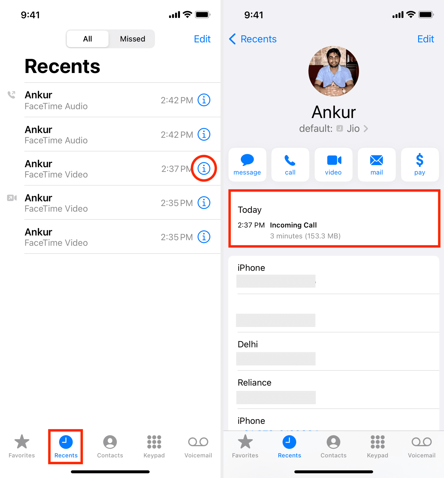 See FaceTime call duration in iPhone Phone app