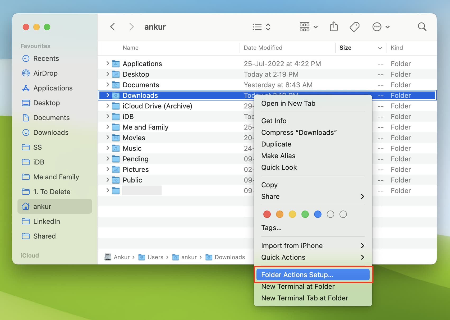 Folder Actions Setup for Downloads folder on Mac