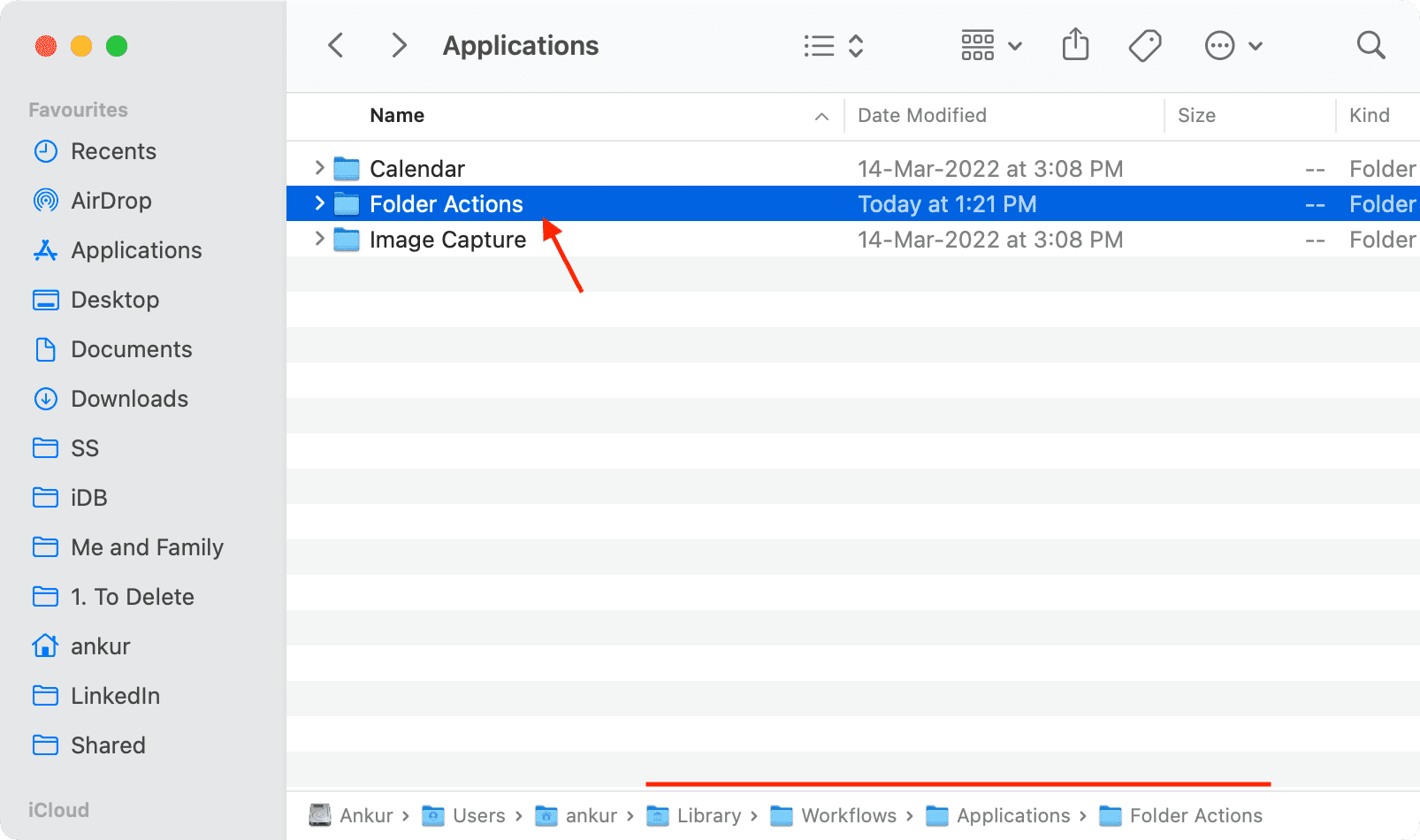 Folder Actions folder in Workflows on Mac