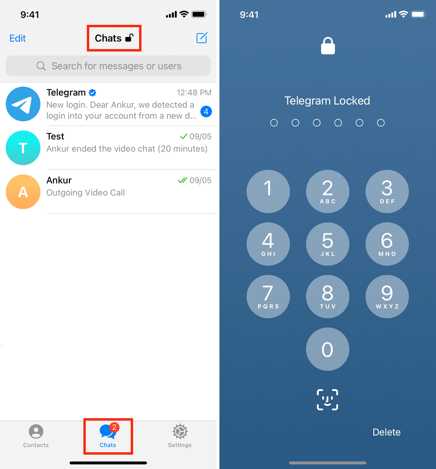 Lock Telegram app whenever you want by tapping lock button