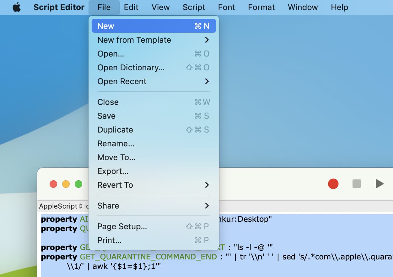 New file in Script Editor on Mac