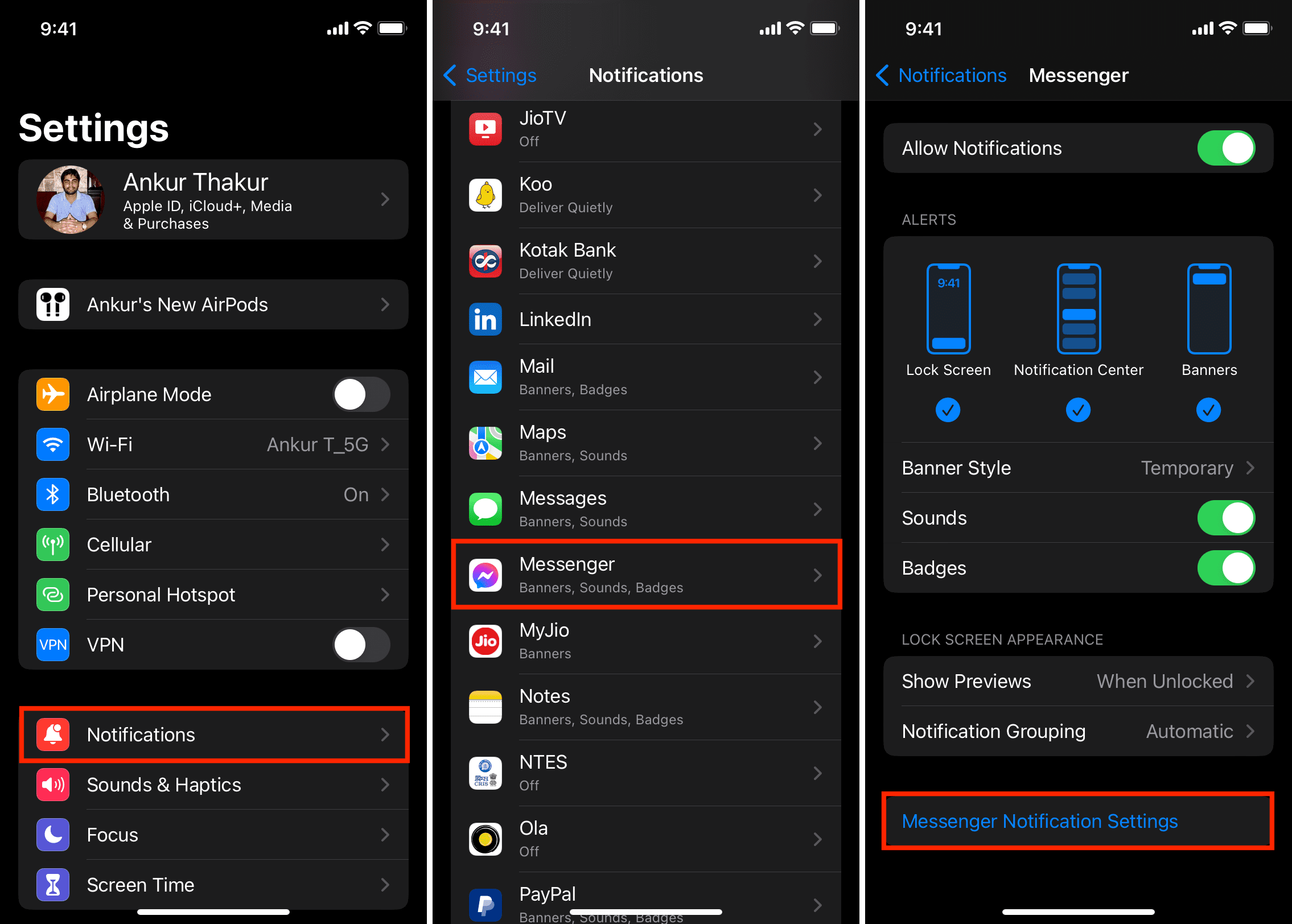 Change other app notification settings on iPhone