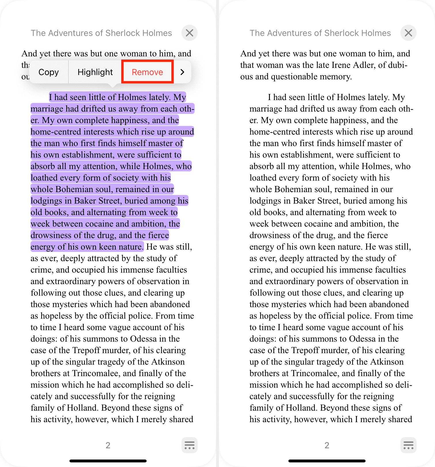 Remove a highlight in iPhone Books app
