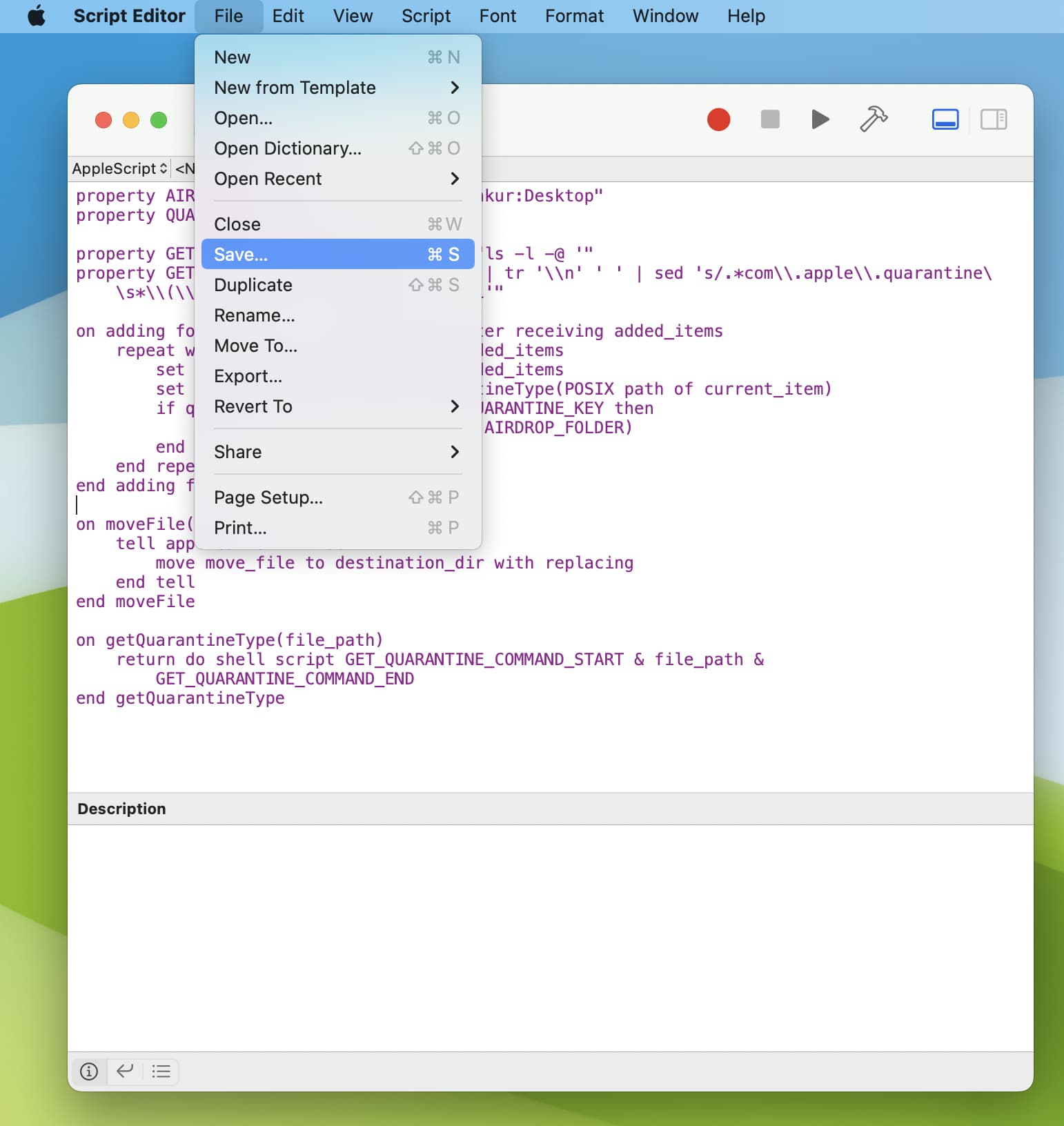 Save file in Script Editor on Mac