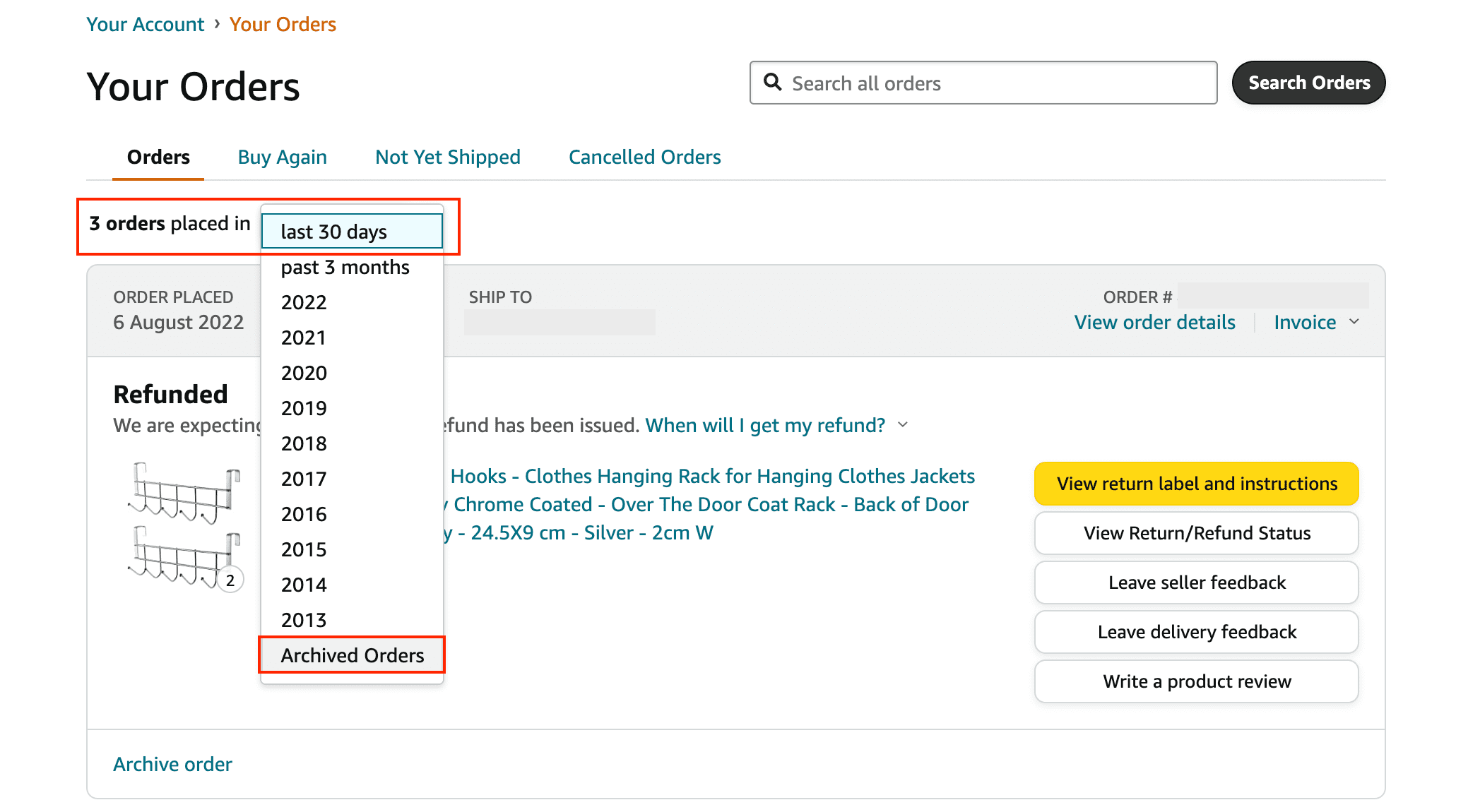 See your Amazon Archived Orders