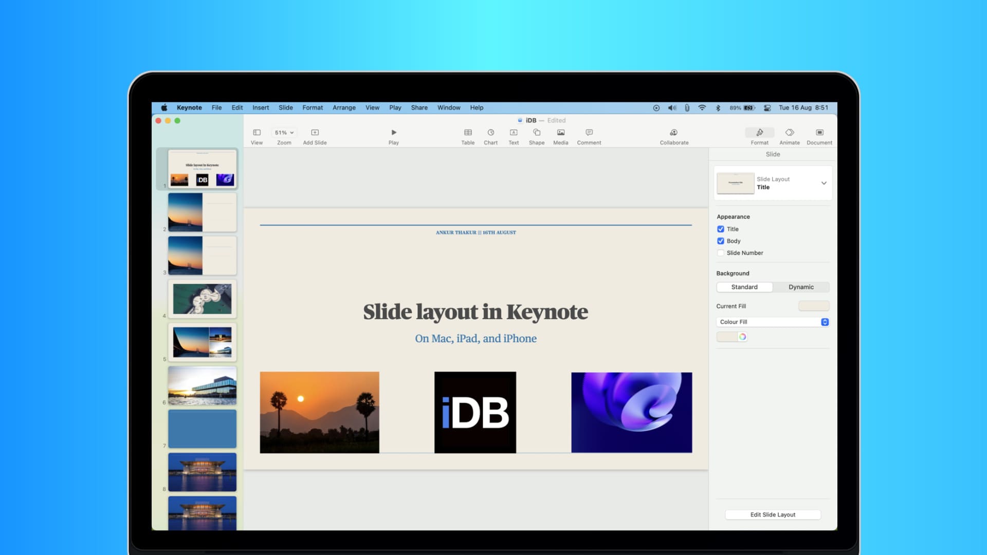 Change slide layout in the Keynote app