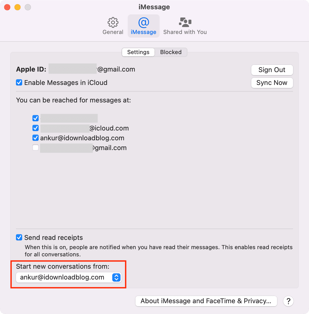 Start new conversations from in iMessage settings on Mac