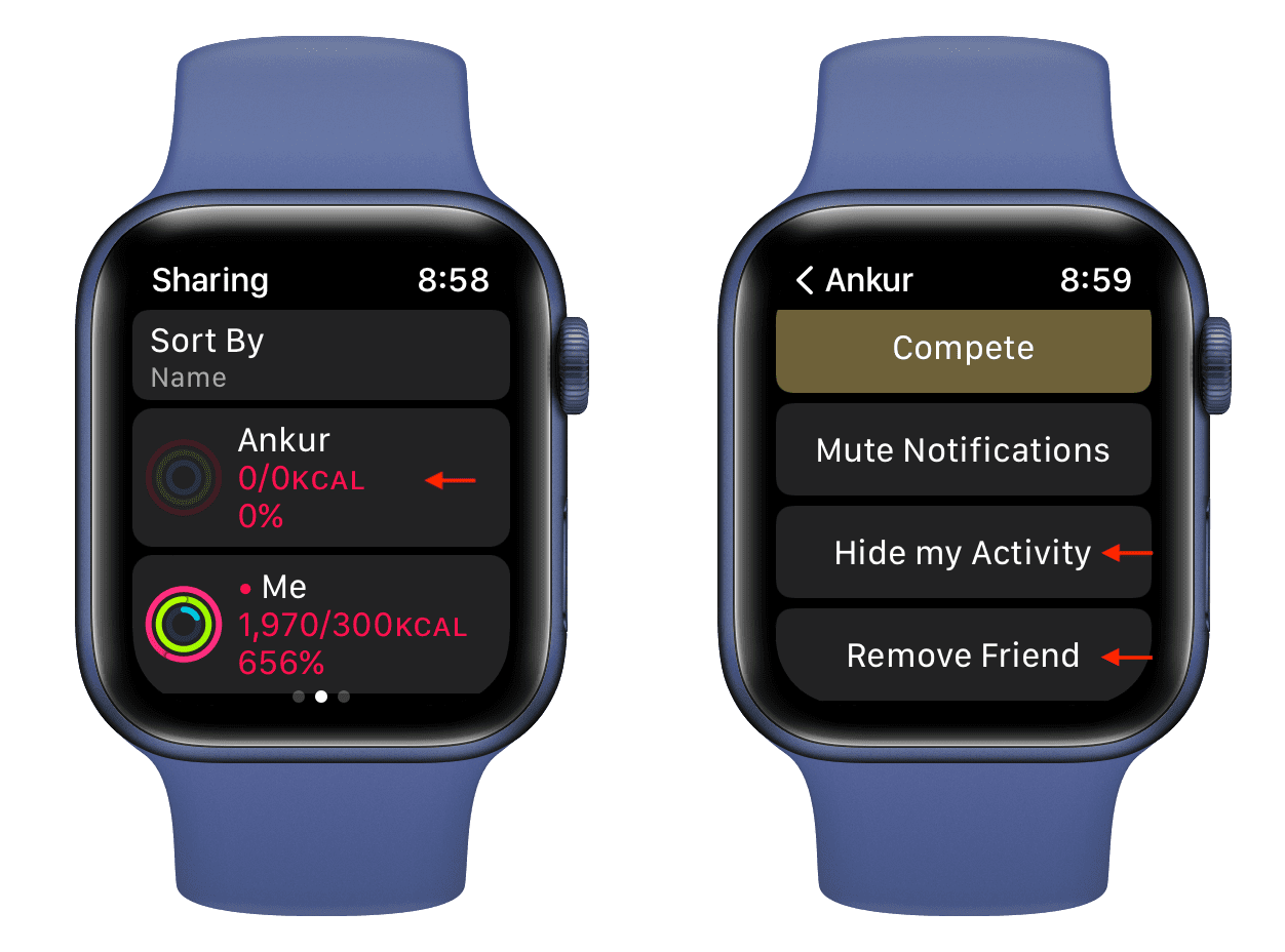 Stop sharing activity on Apple Watch