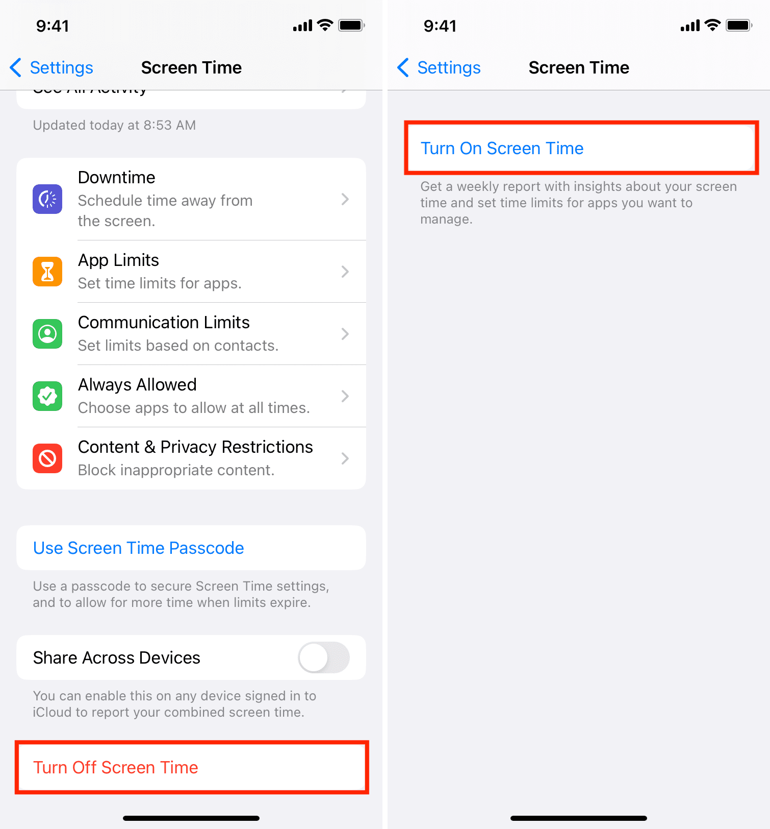 Turn off and on Screen Time on iPhone