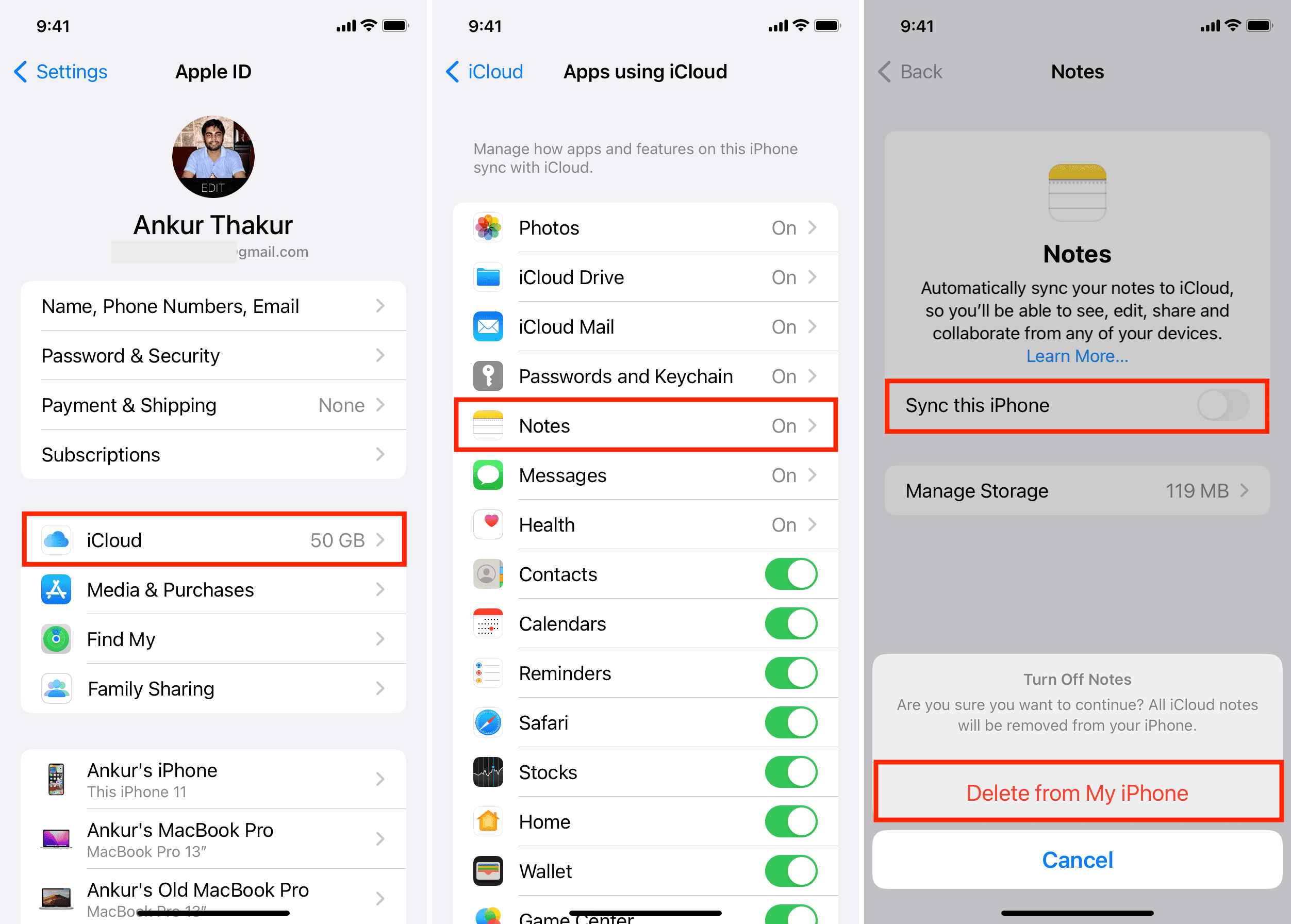 Turn off iCloud Notes sync
