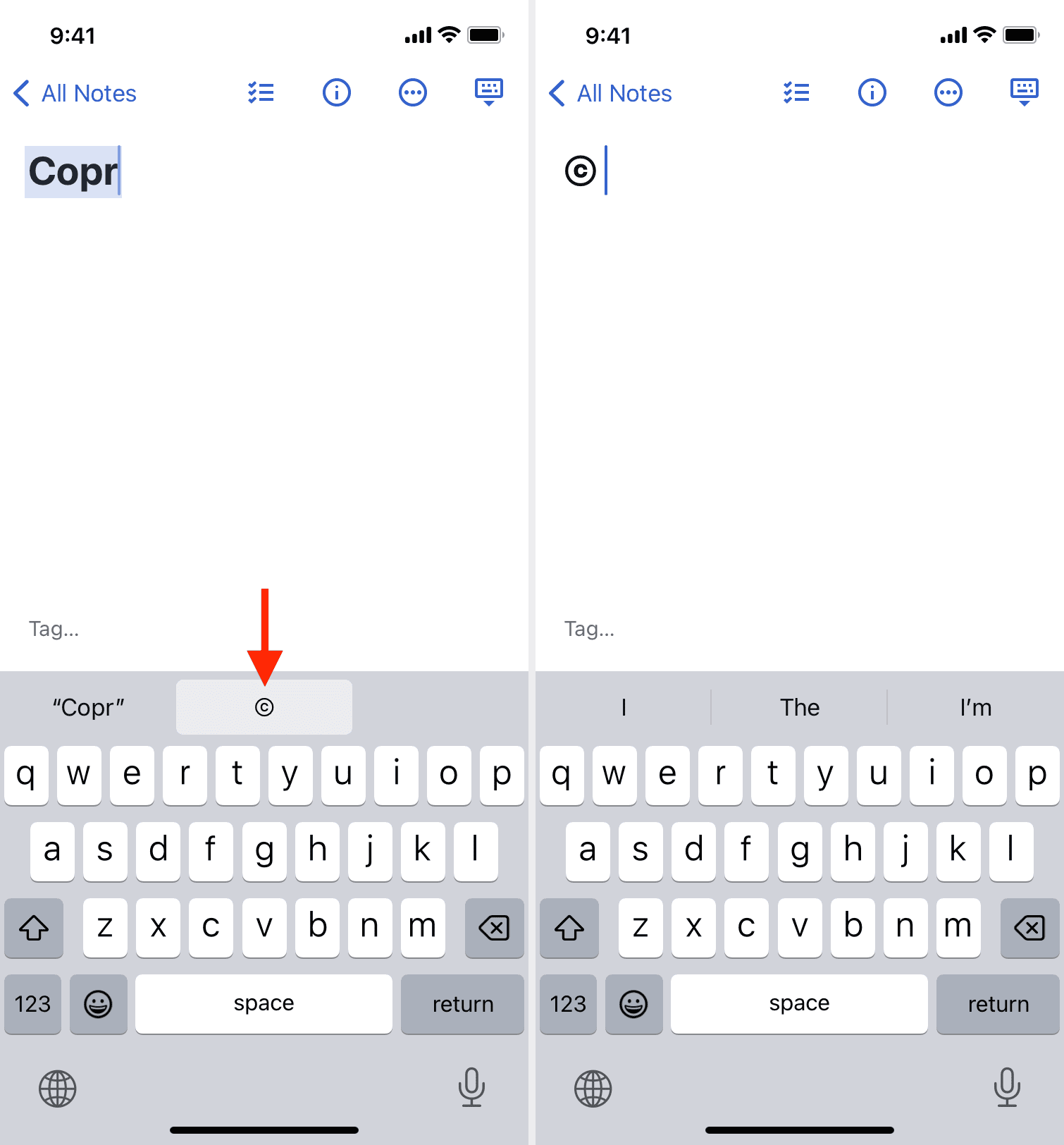 Type Copyright and other special symbols on iPhone
