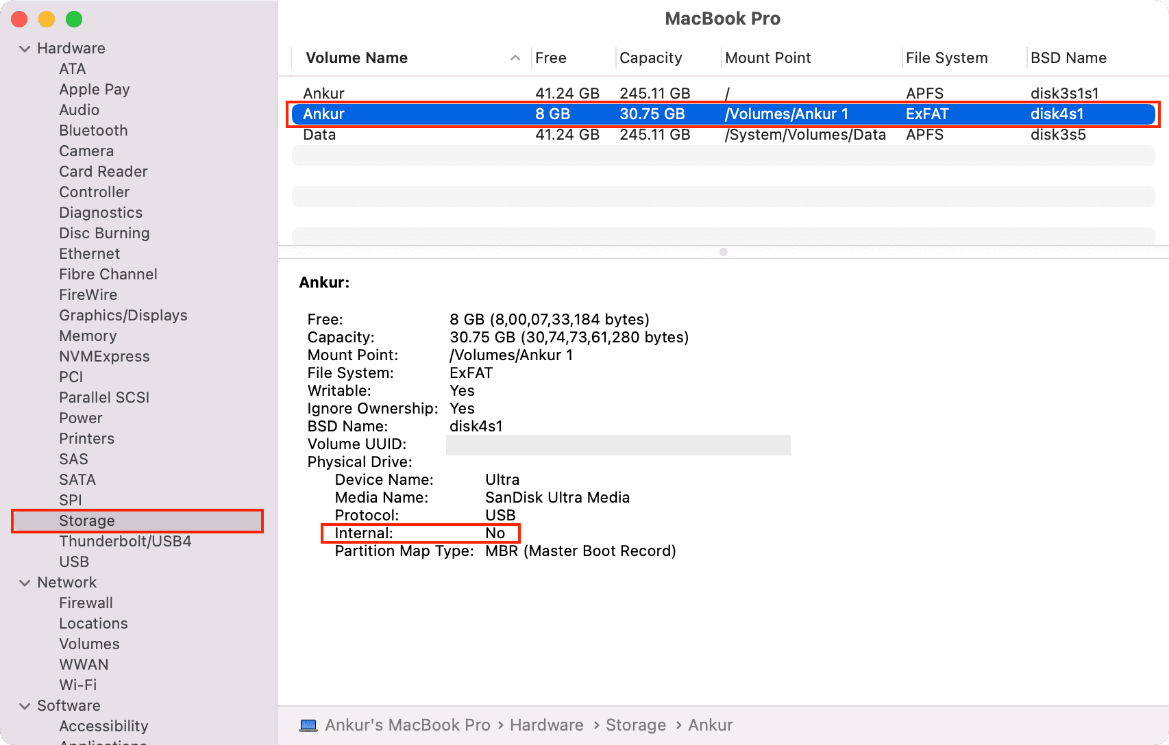 USB drive showing in Mac System Information