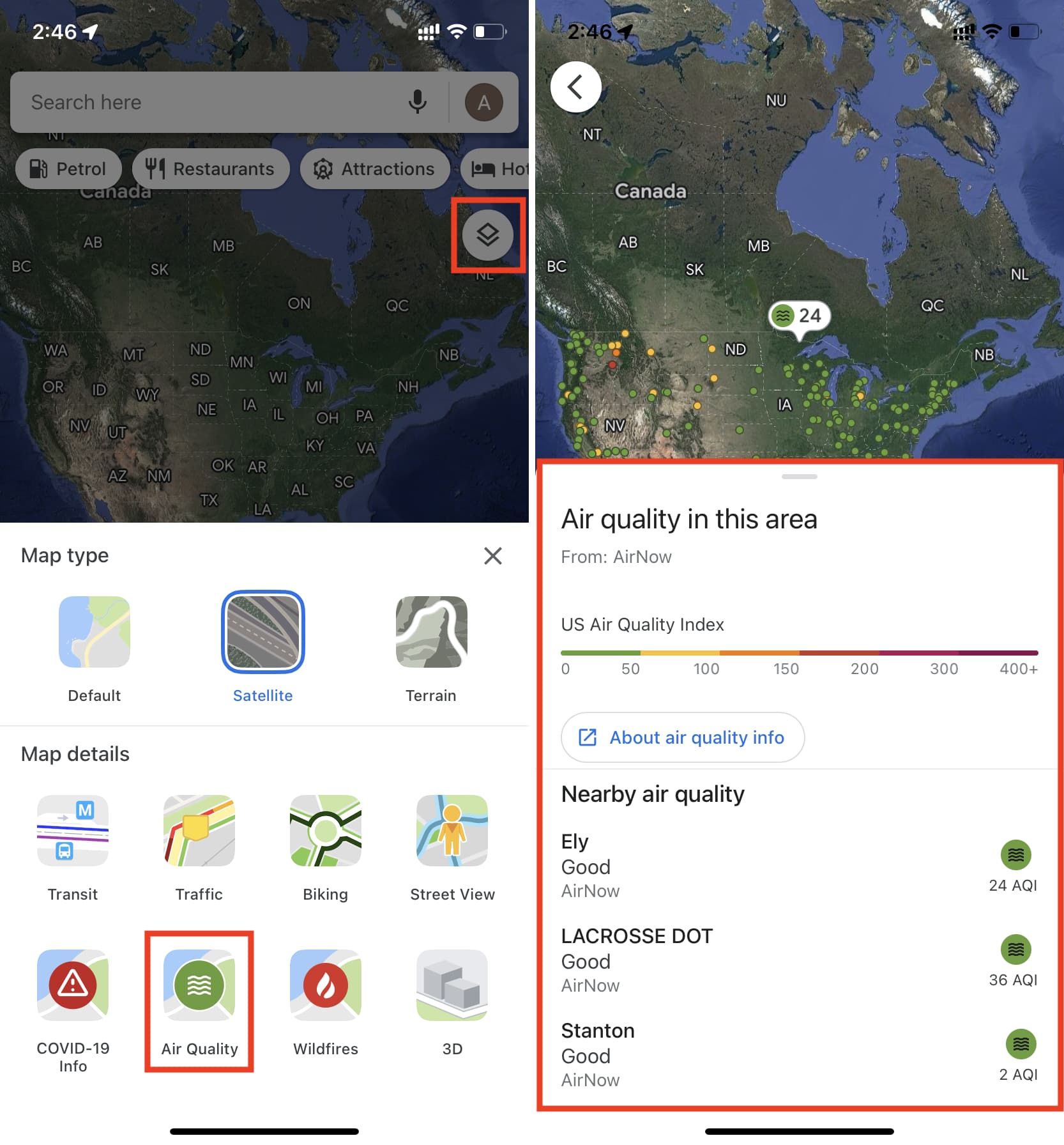 See Air Quality in Google Maps on iPhone