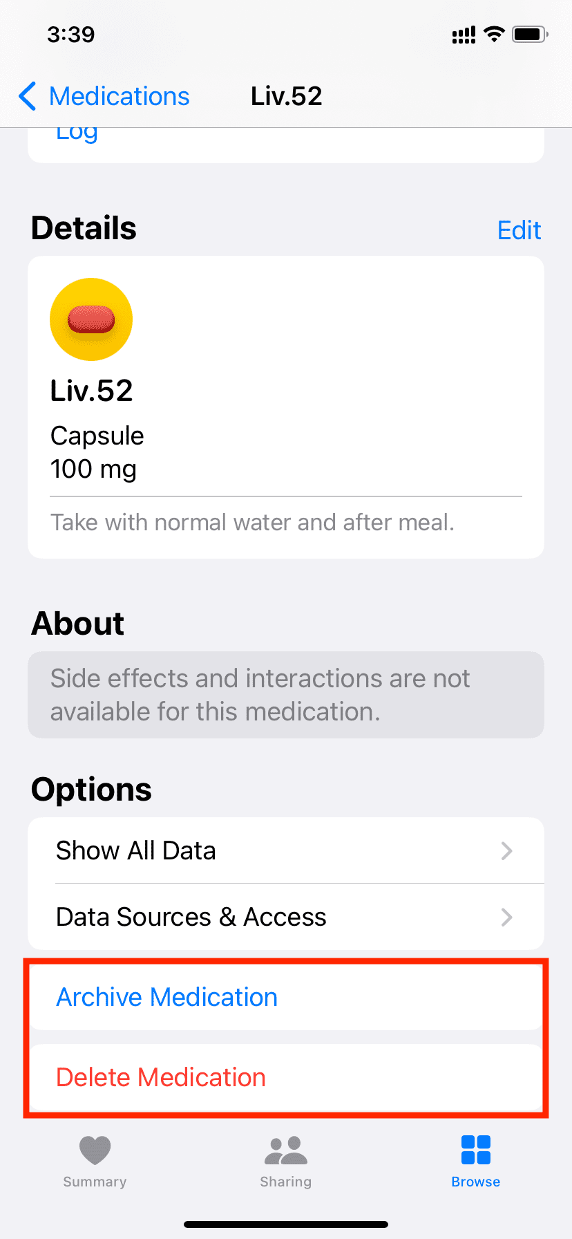 Archive or delete medication in iPhone Health app
