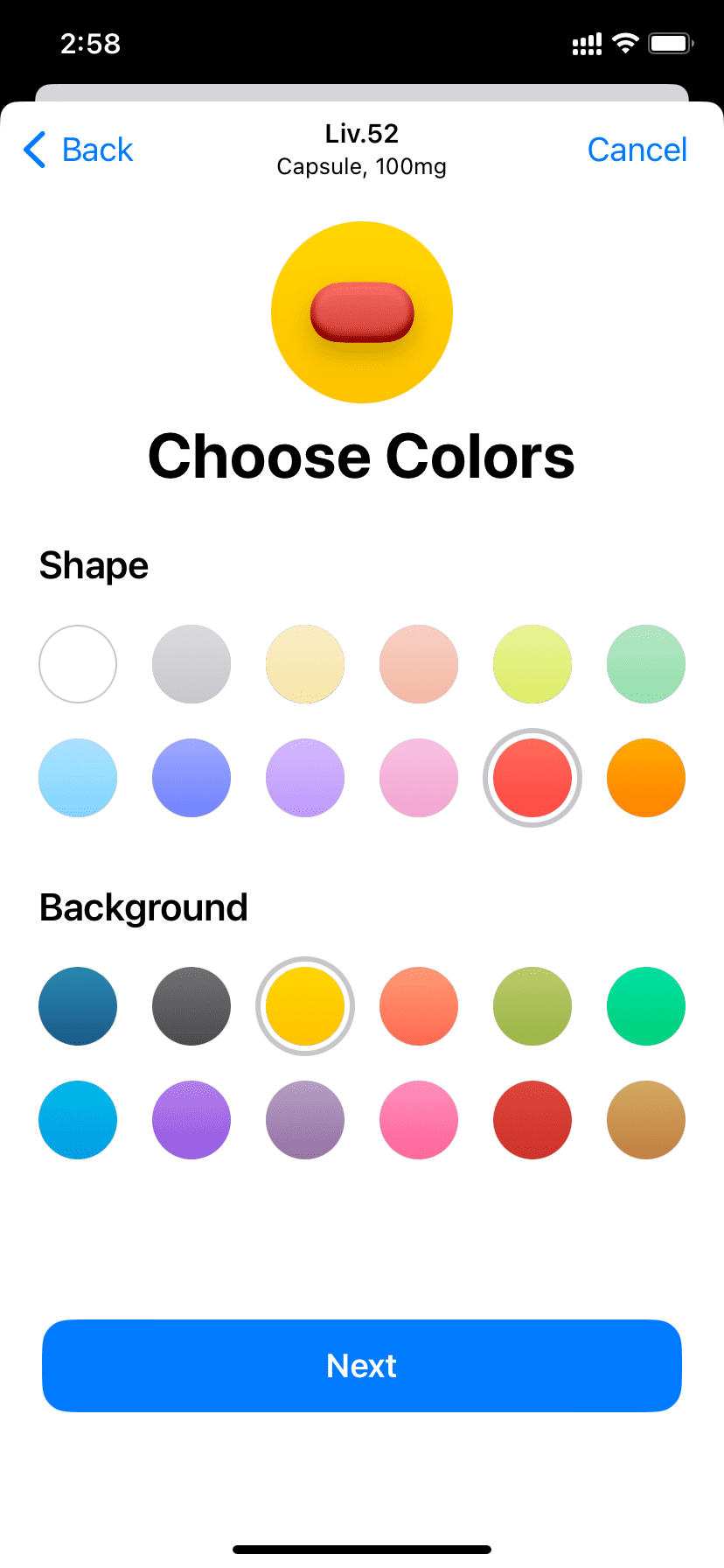 Choose colors for your medicine in iPhone Health