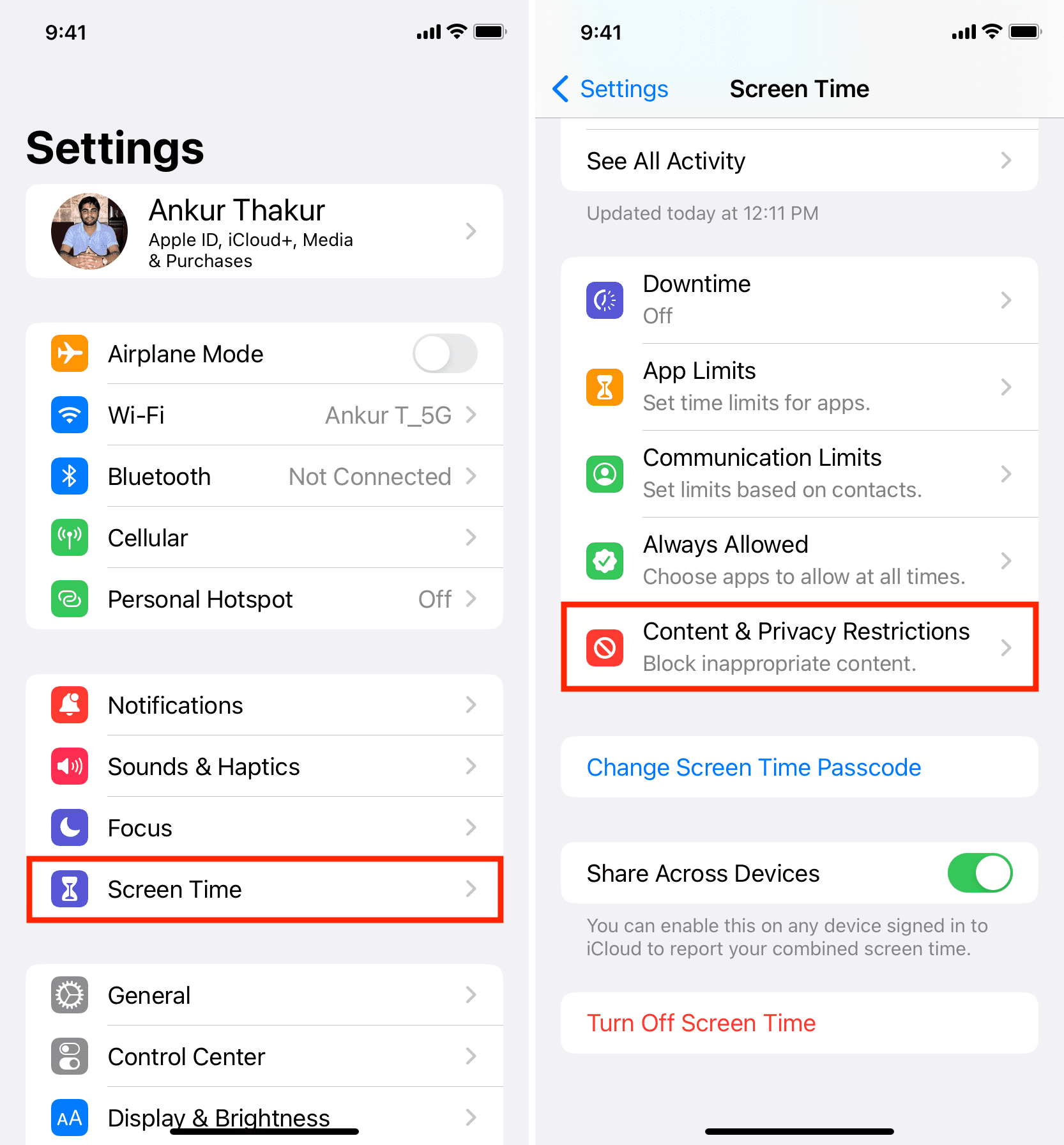 Content and Privacy Restrictions in iPhone Screen Time settings