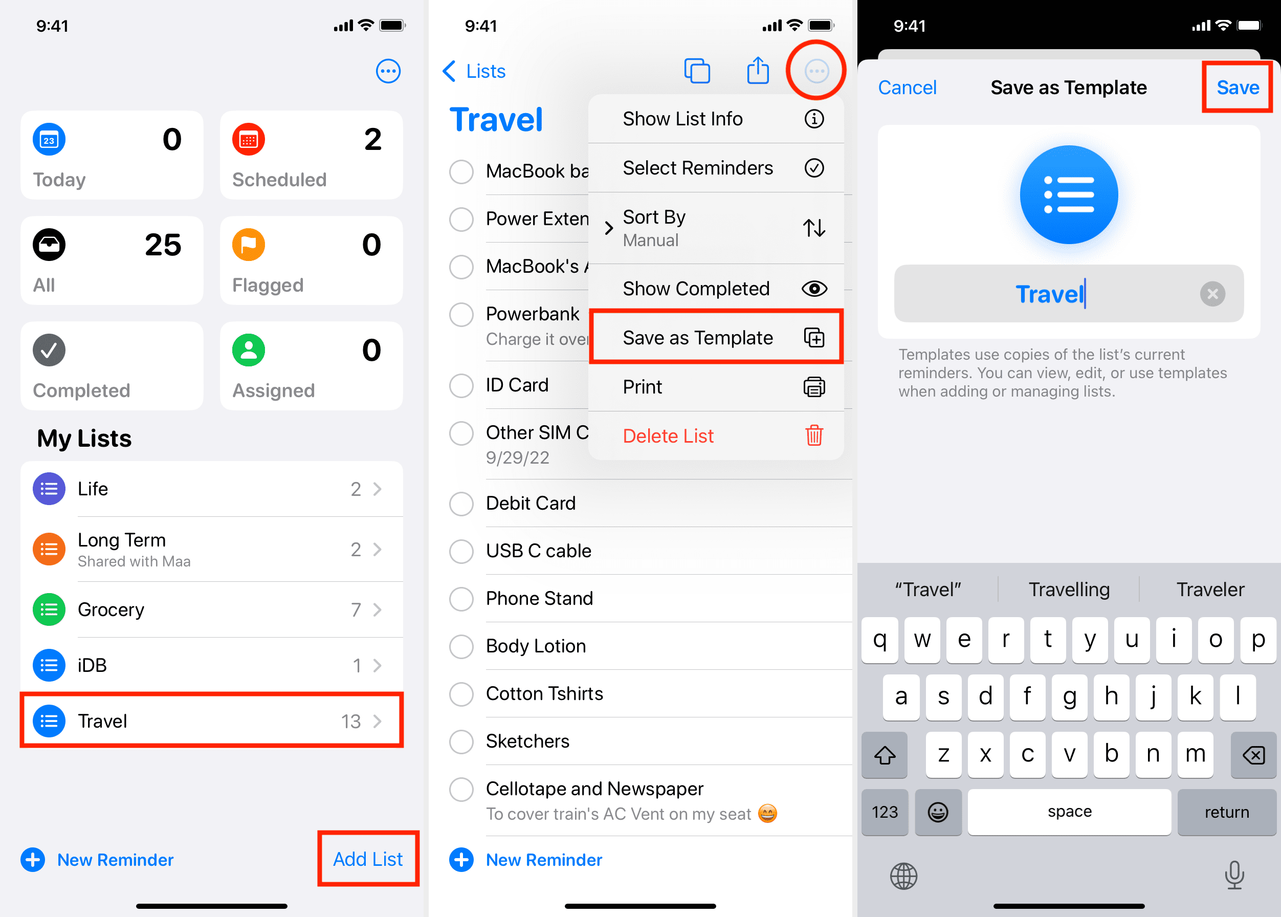 Create reminder template on iPhone