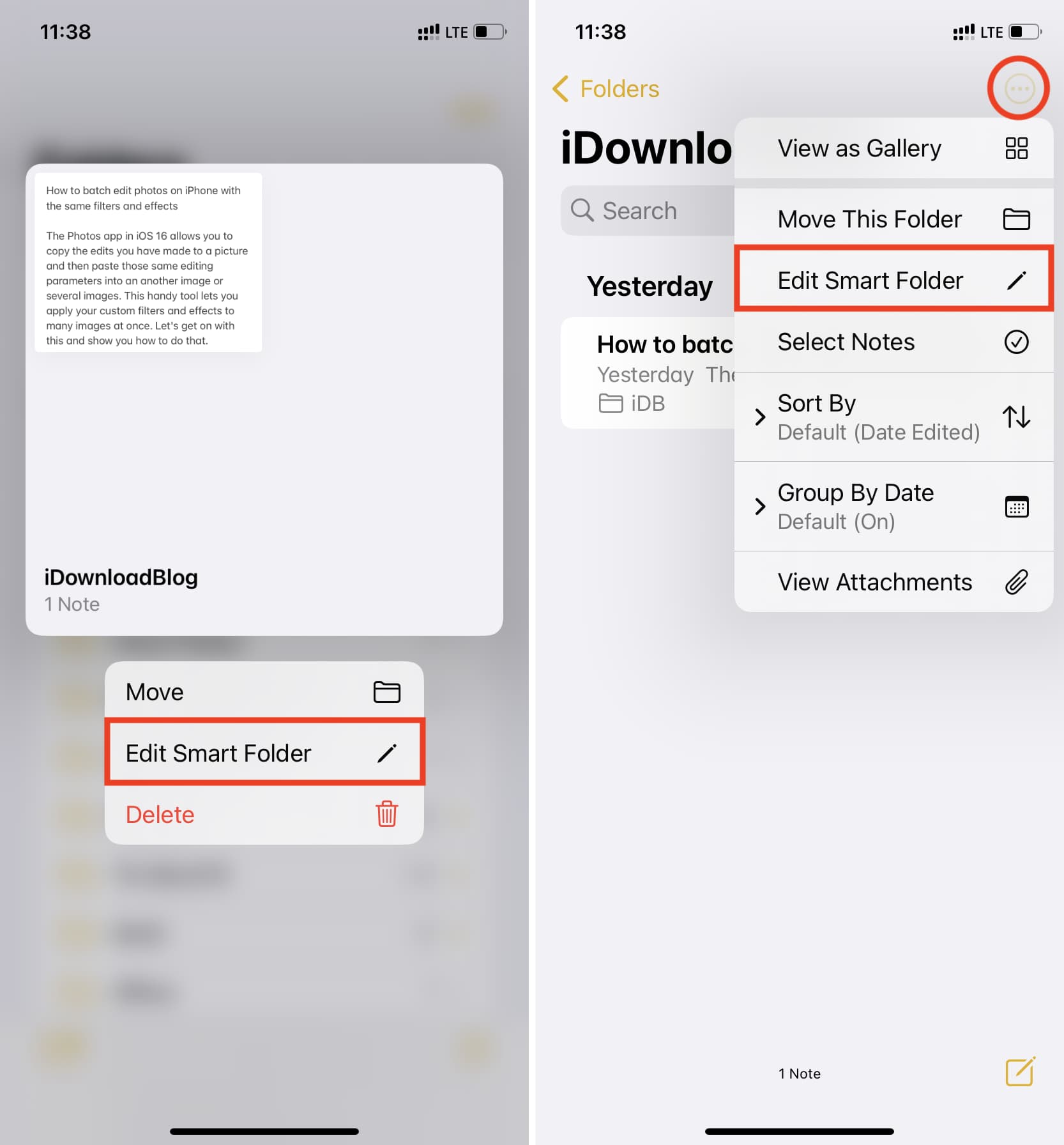 Edit Smart Folder in Notes on iPhone
