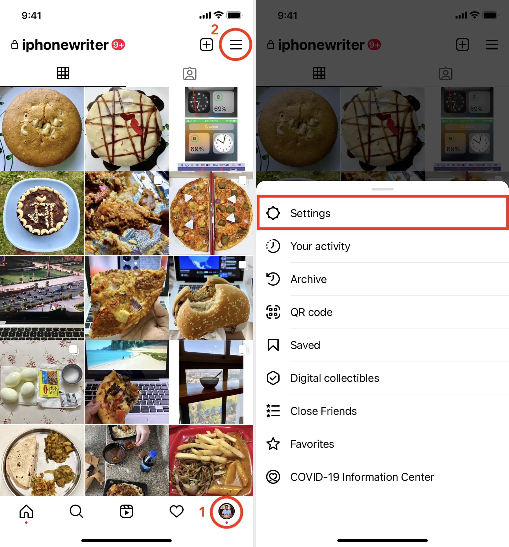 Go to Instagram Settings on iPhone