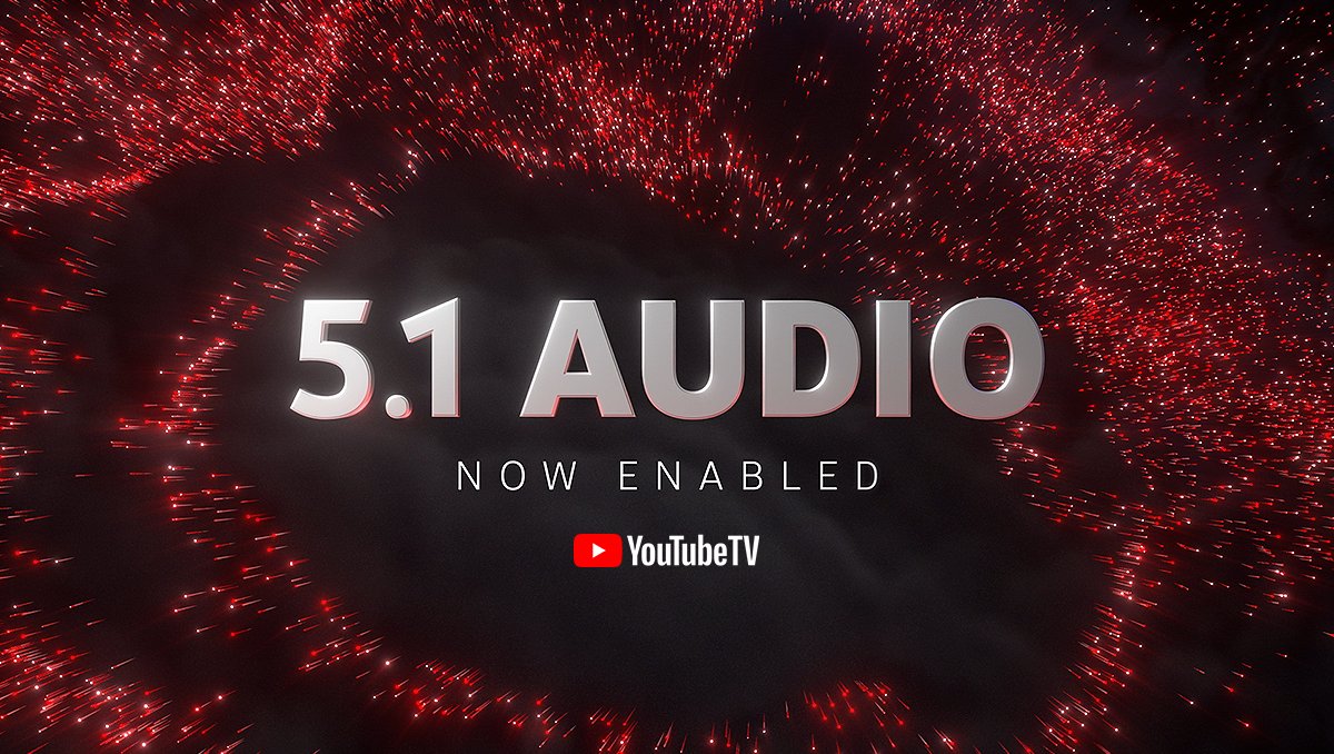 Banner announcing 5.1 surround sound support in the YouTube TV app on Apple TV and other devices