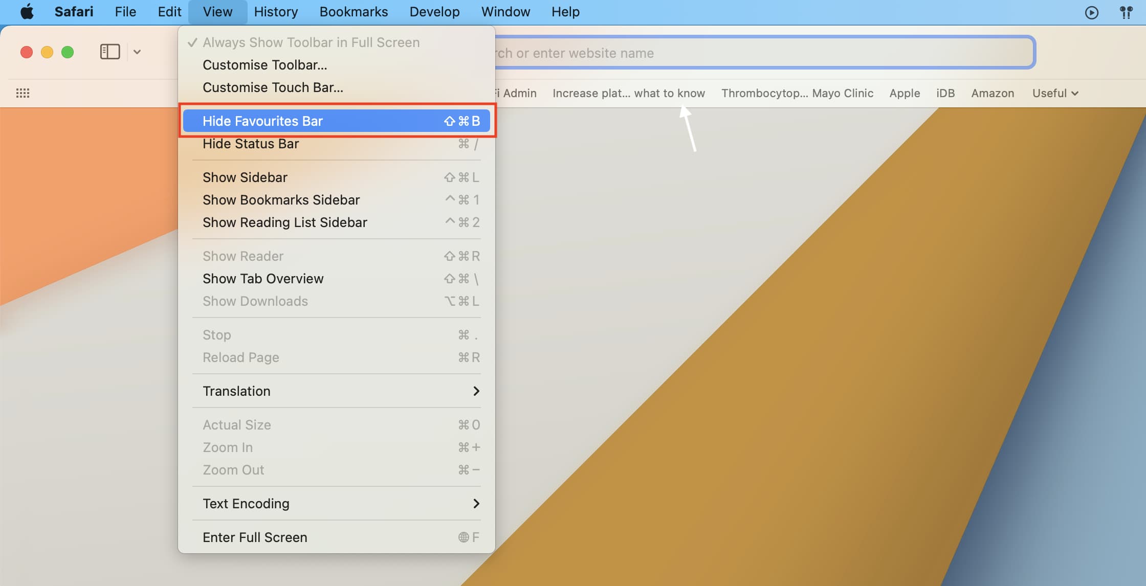 Hide Top Favorites Bar in Safari on Mac