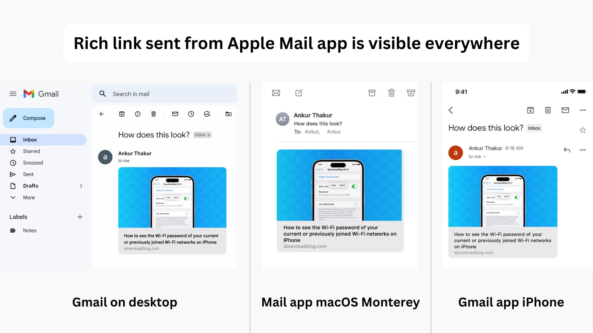 Link previews from Apple Mail app show in Gmail and everywhere else