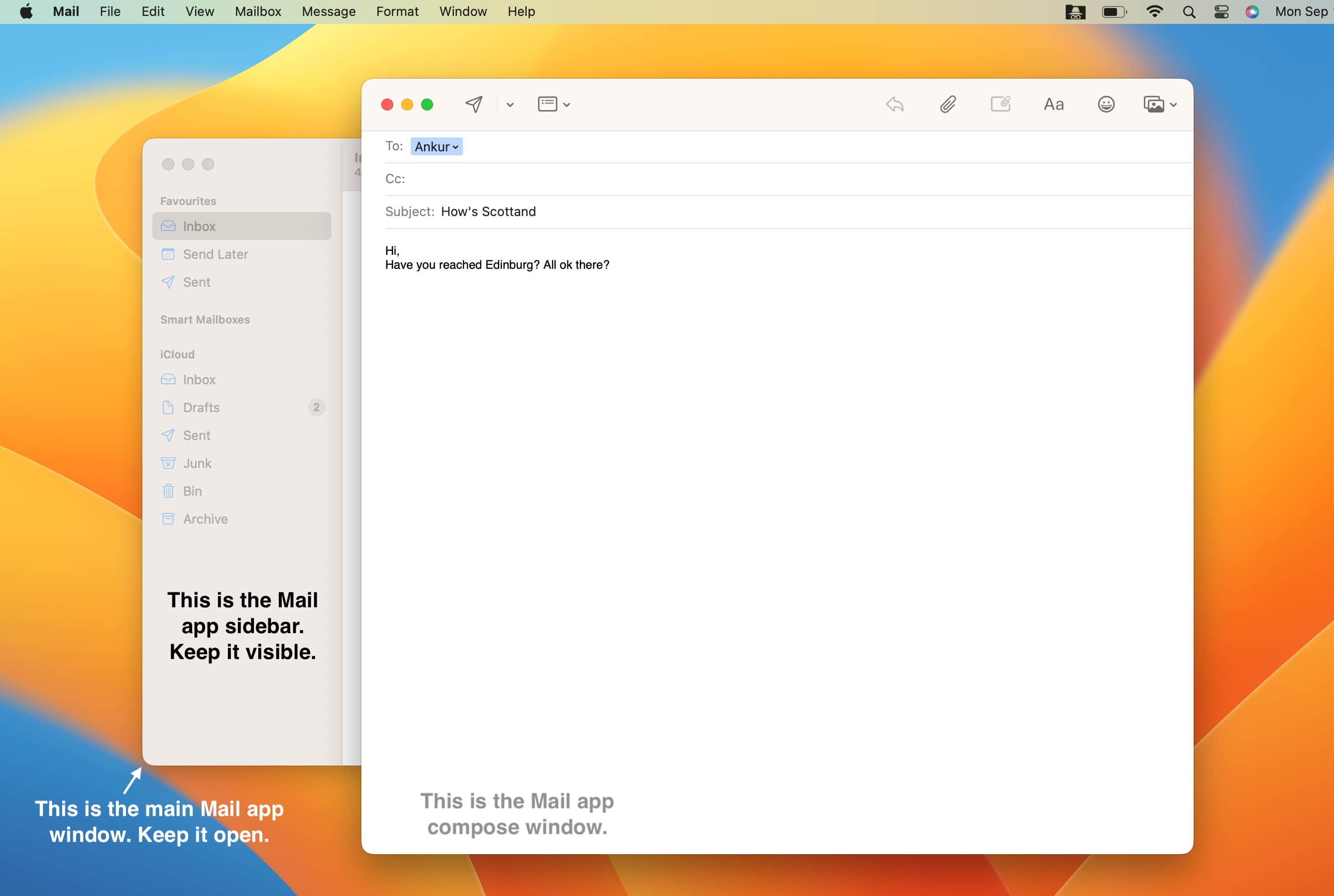 Mail app window and sidebar visible to use Undo Send