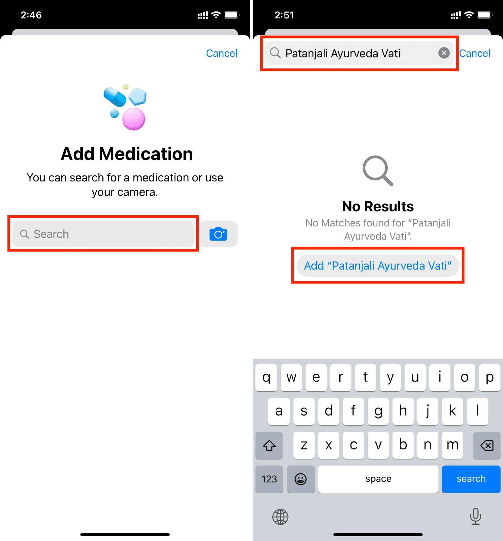 Manually add medicine name in iPhone Health app