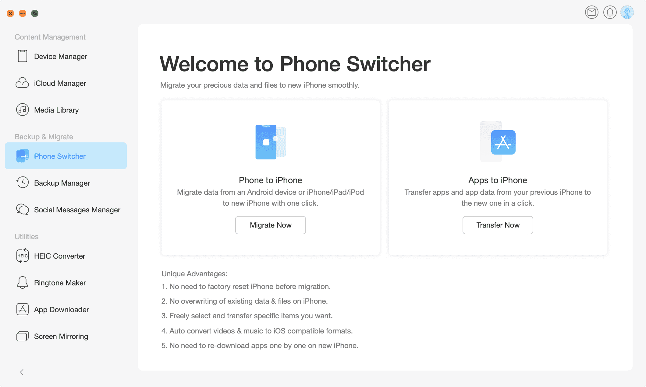 Phone Switcher in AnyTrans on Mac