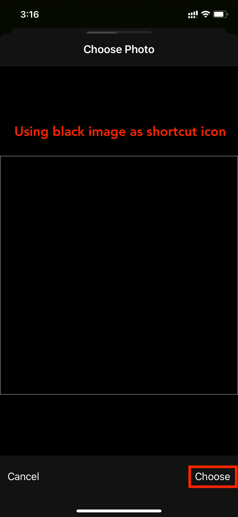 Pick a black image for shortcut icon