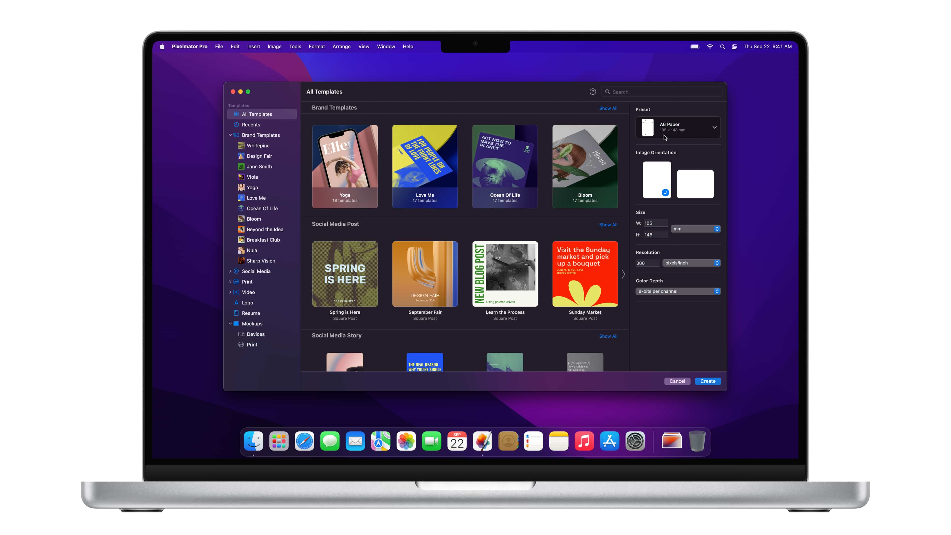 Template browser in Pixelmator Pro for macOS