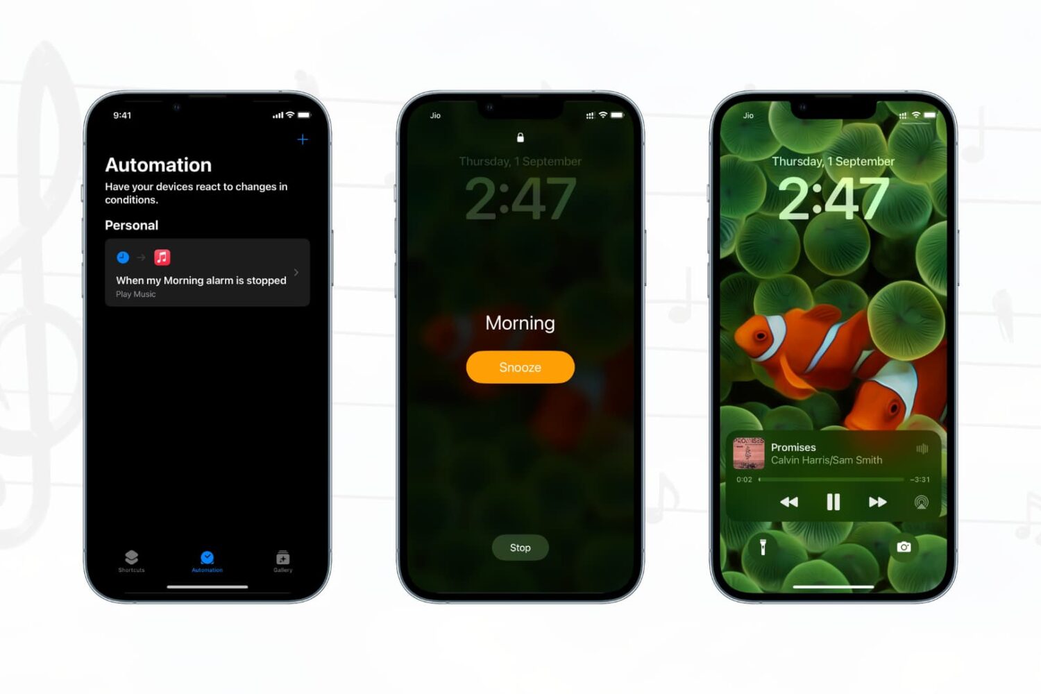 Automatically play music when alarm stops on iPhone