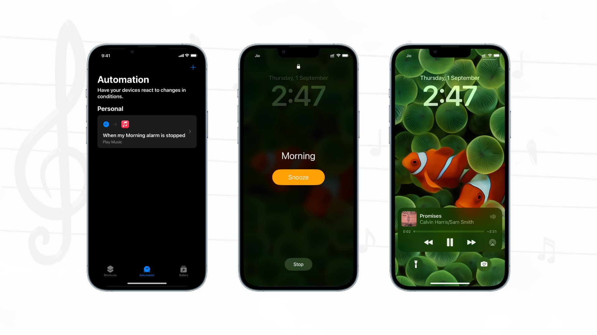 Automatically play music when alarm stops on iPhone