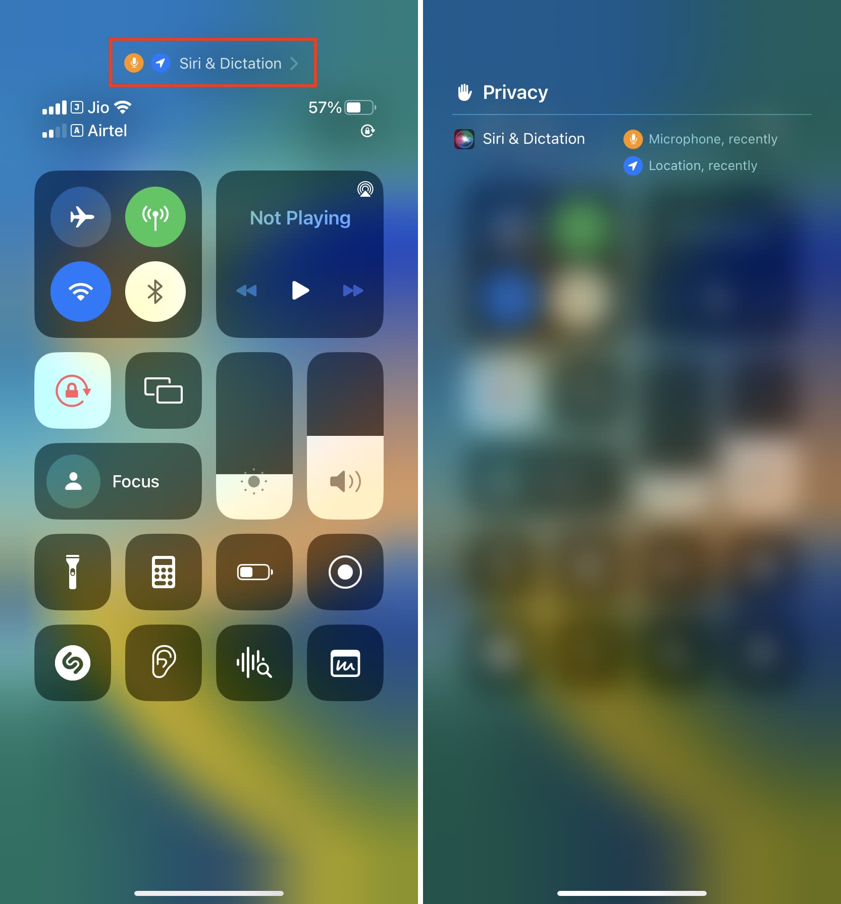 Privacy screen in iPhone Control Center