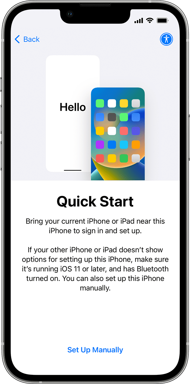 Quick Start on iPhone in iOS 16