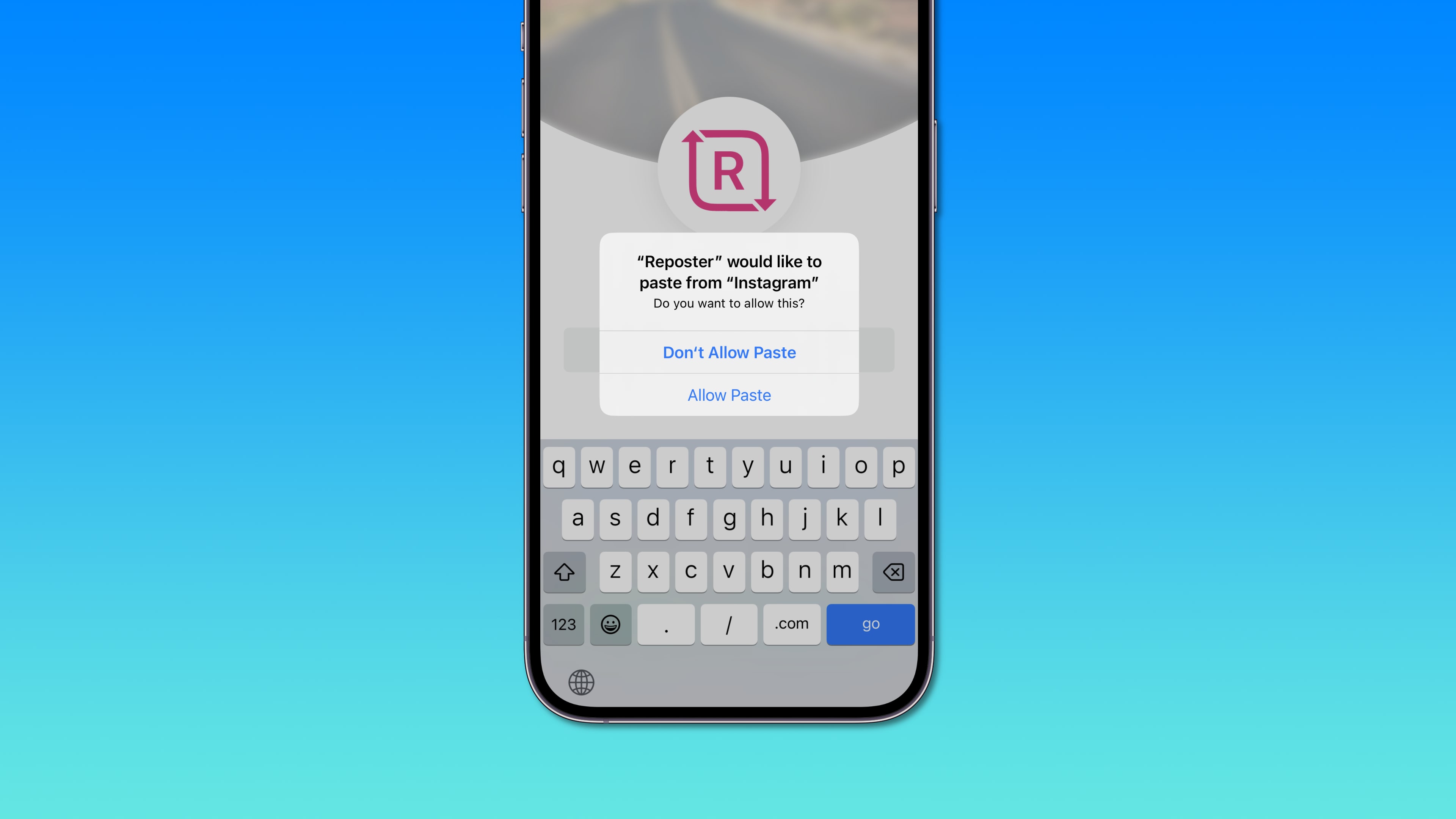 iOS 16's excessive clipboard paste permission prompt in the Reposter app on iPhone