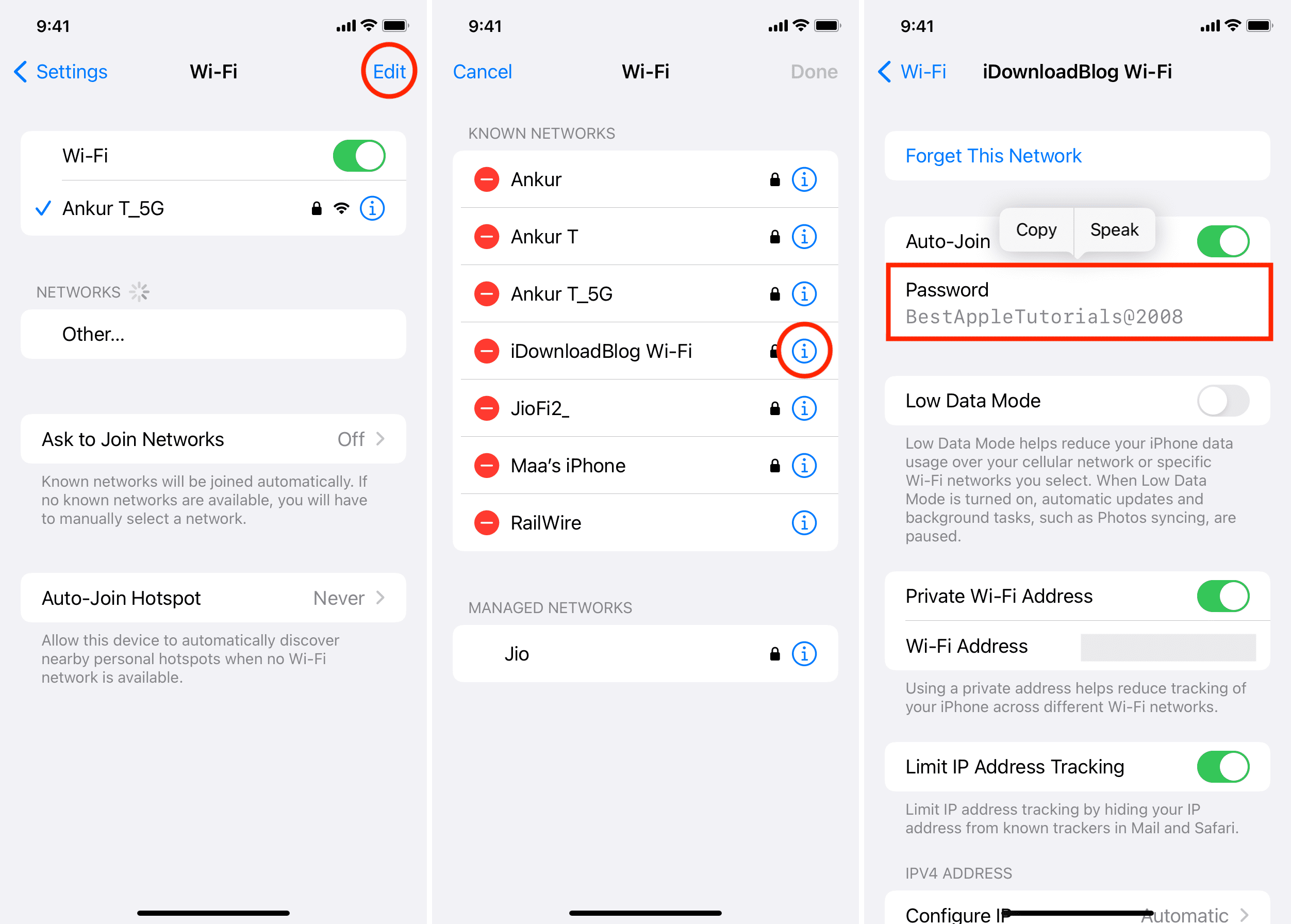 Steps to see password of previously joined, not in range Wi-Fi networks on iPhone