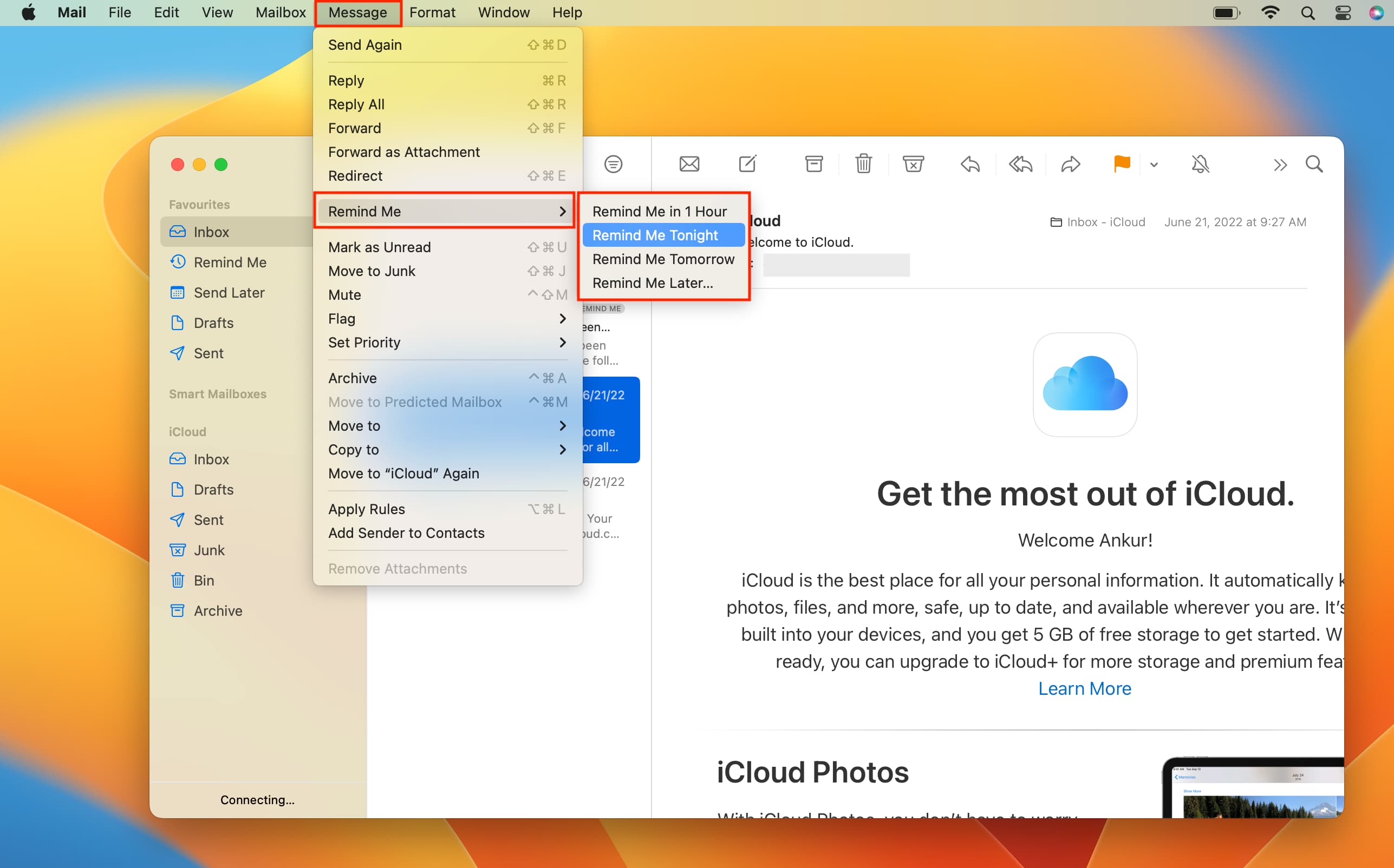 Set reminder to an email in Mac Mail app