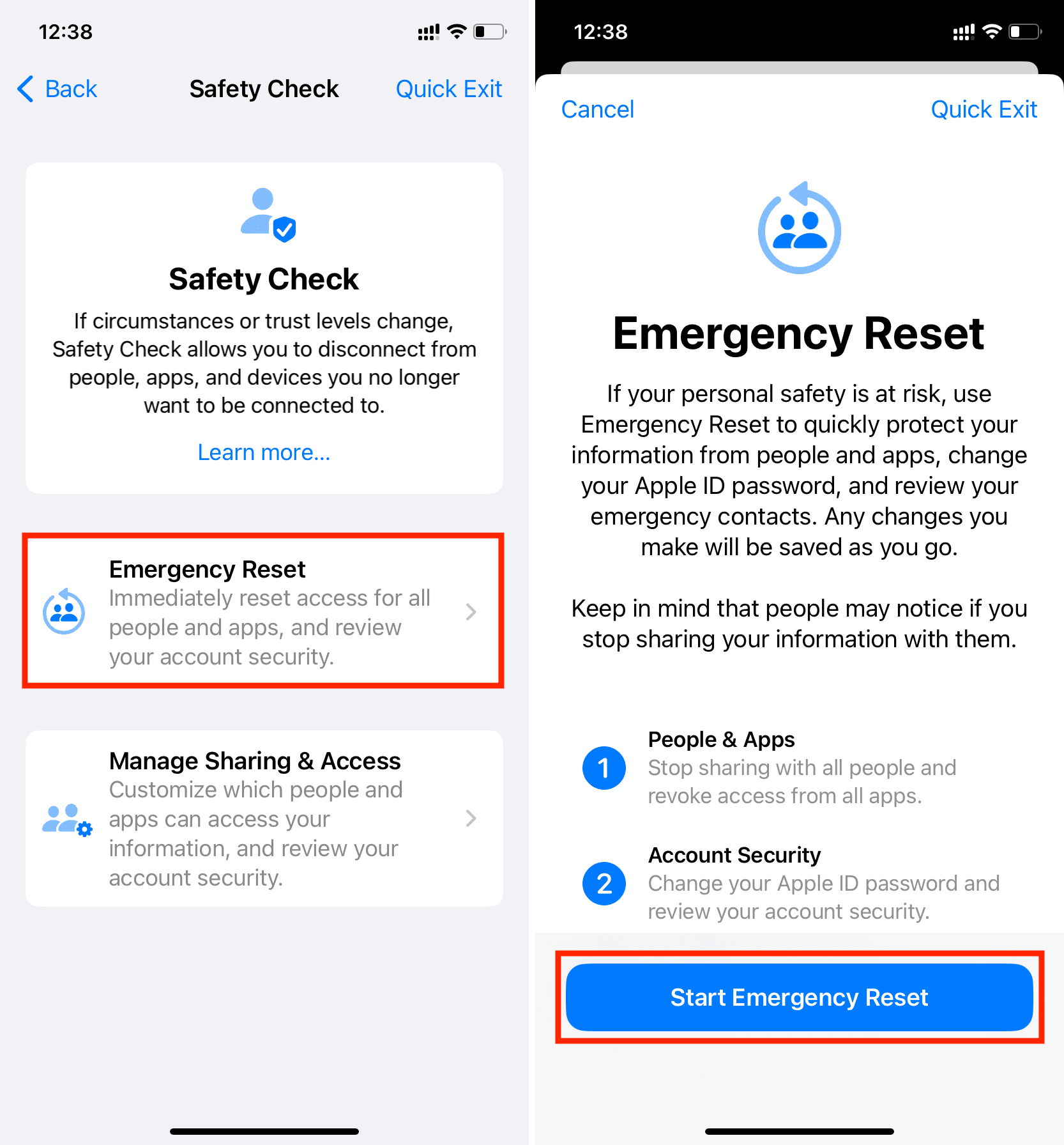Start Emergency Reset on iPhone