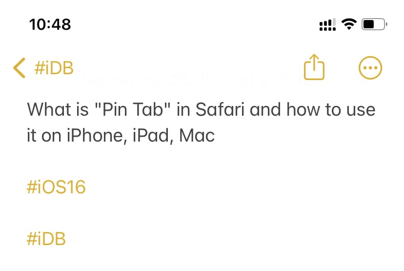 Tags inside iPhone Notes app