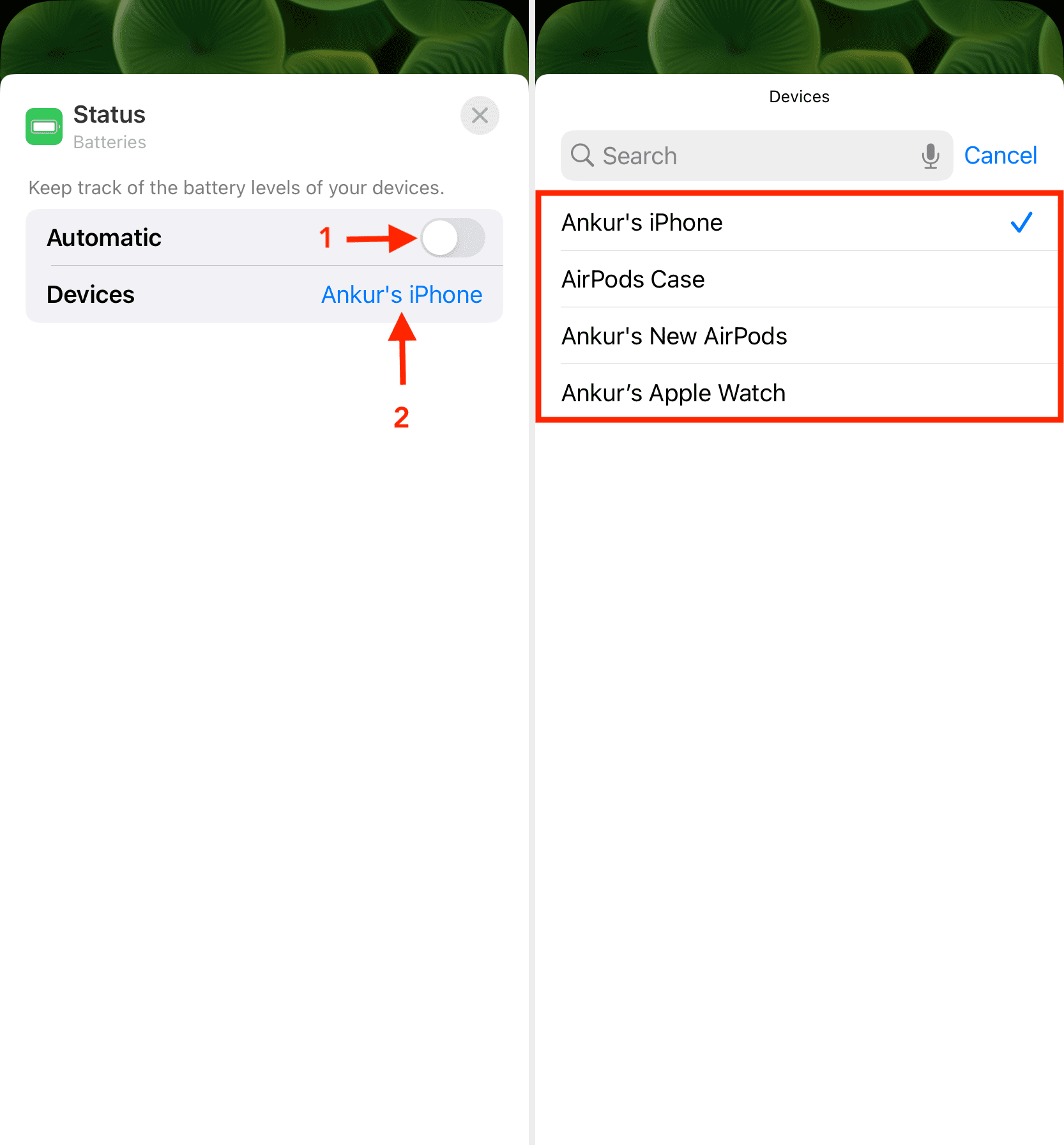 Turn off Automatic and select device that awlays appears in Lock Screen Batteries widget