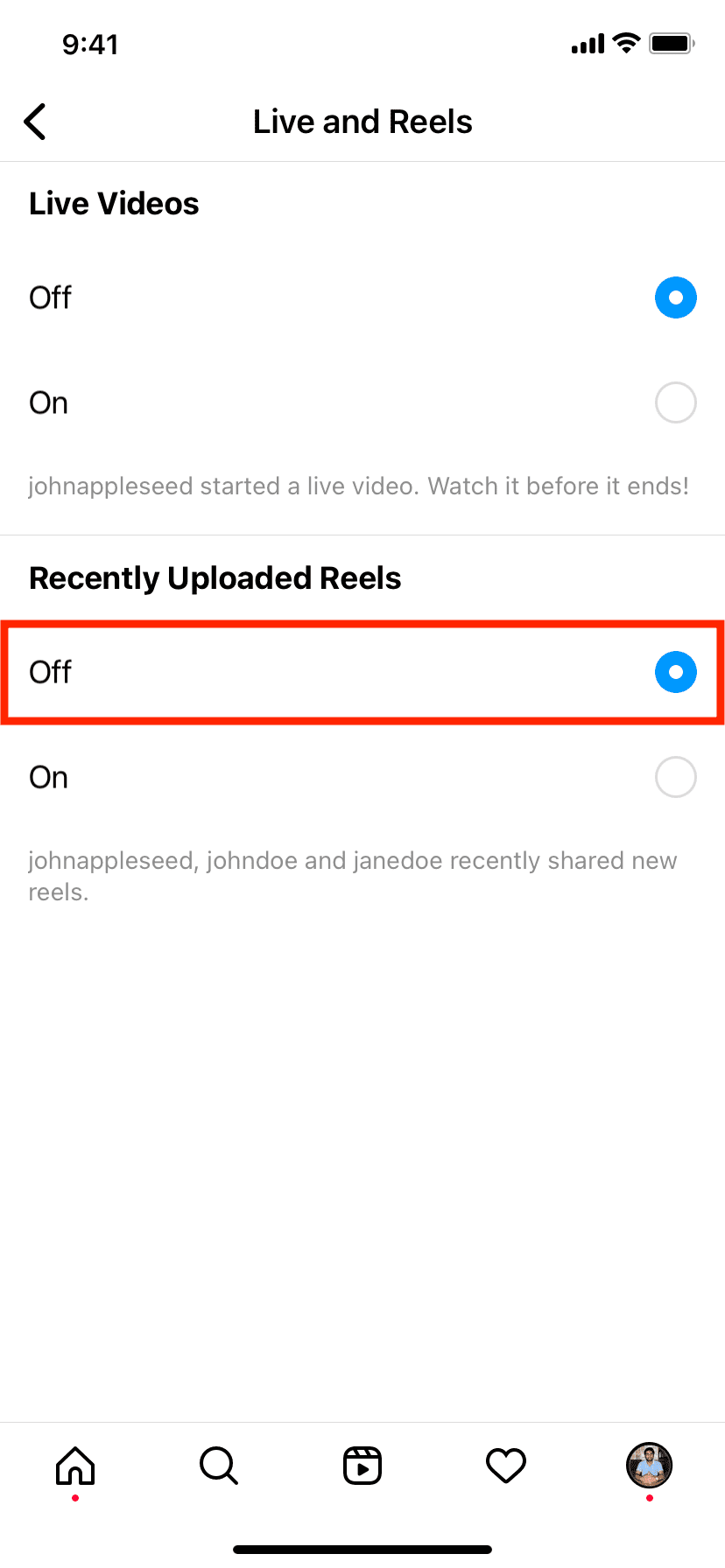 Turn off Recently Uploaded Reels notifications on iPhone