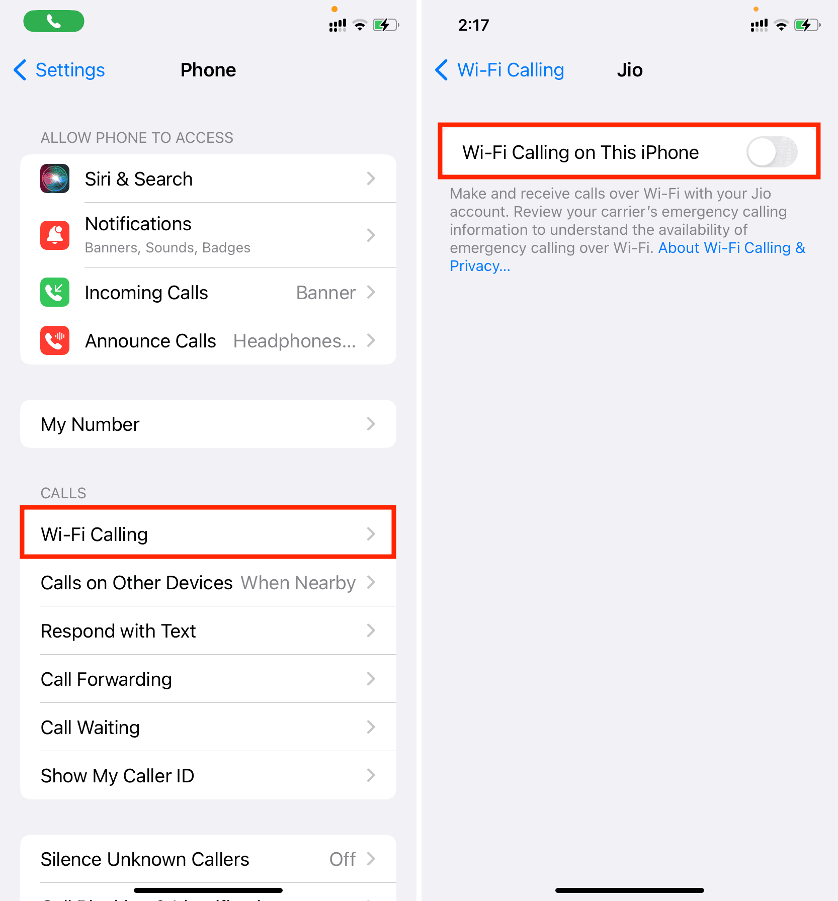 Turn off Wi-Fi Calling on iPhone and it will end call