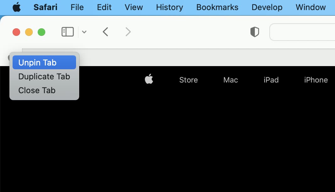 Unpin Tab in Safari on Mac