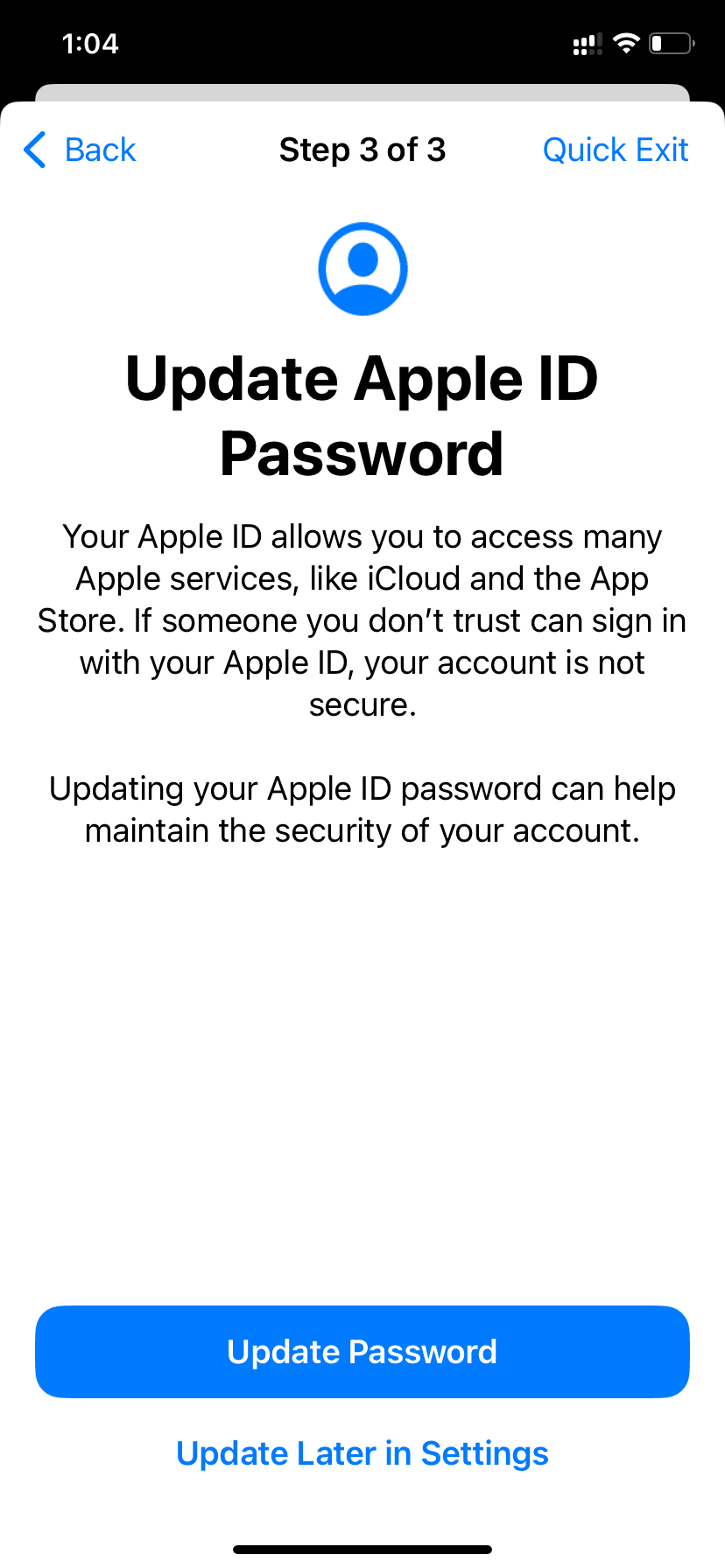 Update Apple ID Password to prevent unwanted access in Safety Check in iOS 16