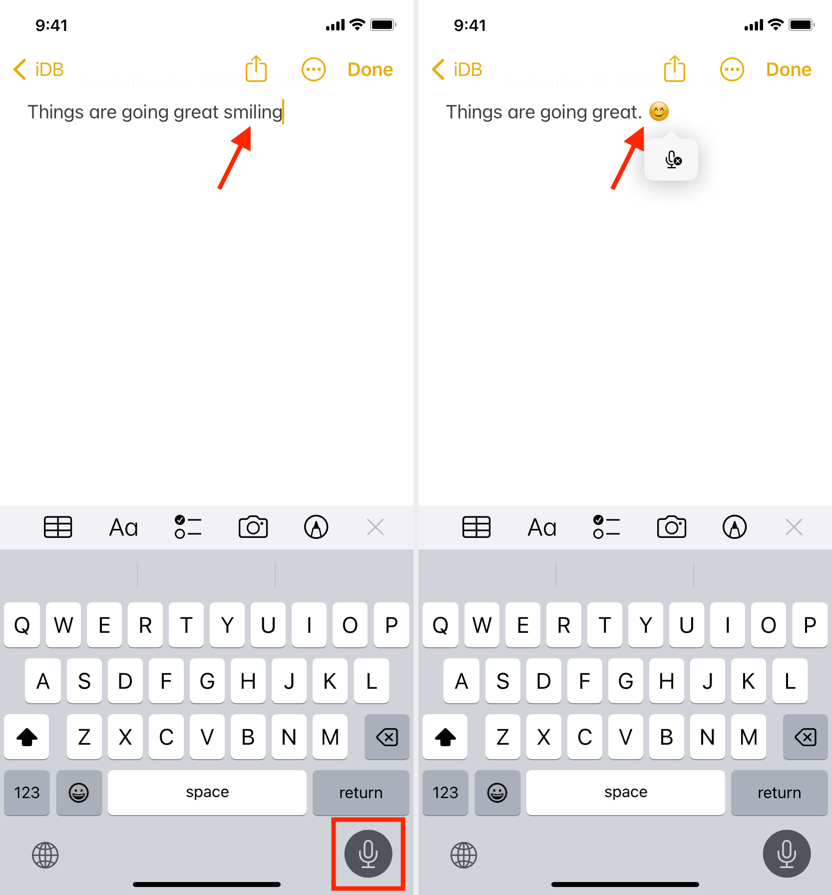 Using dictation to type emoji on iPhone