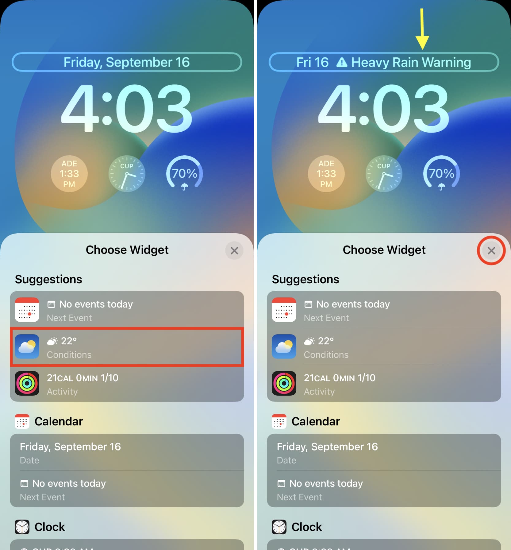 Widget added above the clock on iPhone Lock Screen