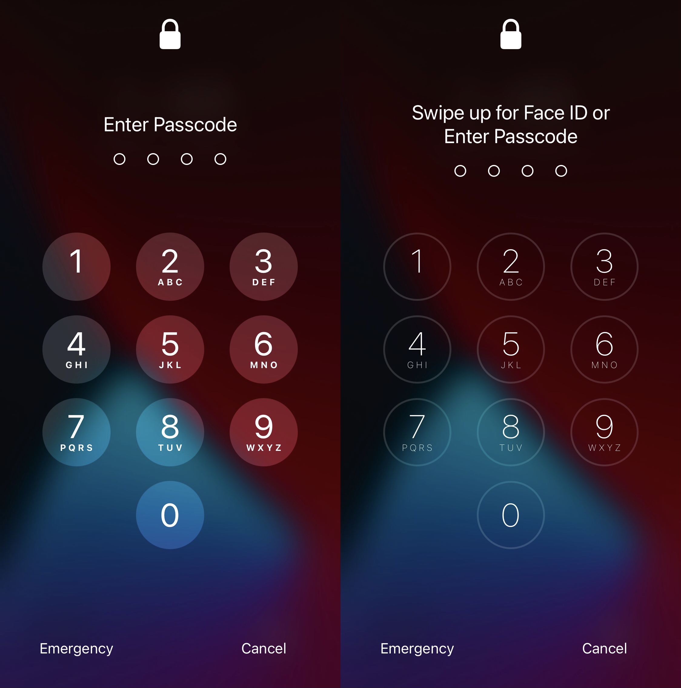 iOS 10 passcode interface on iOS 11 and later.