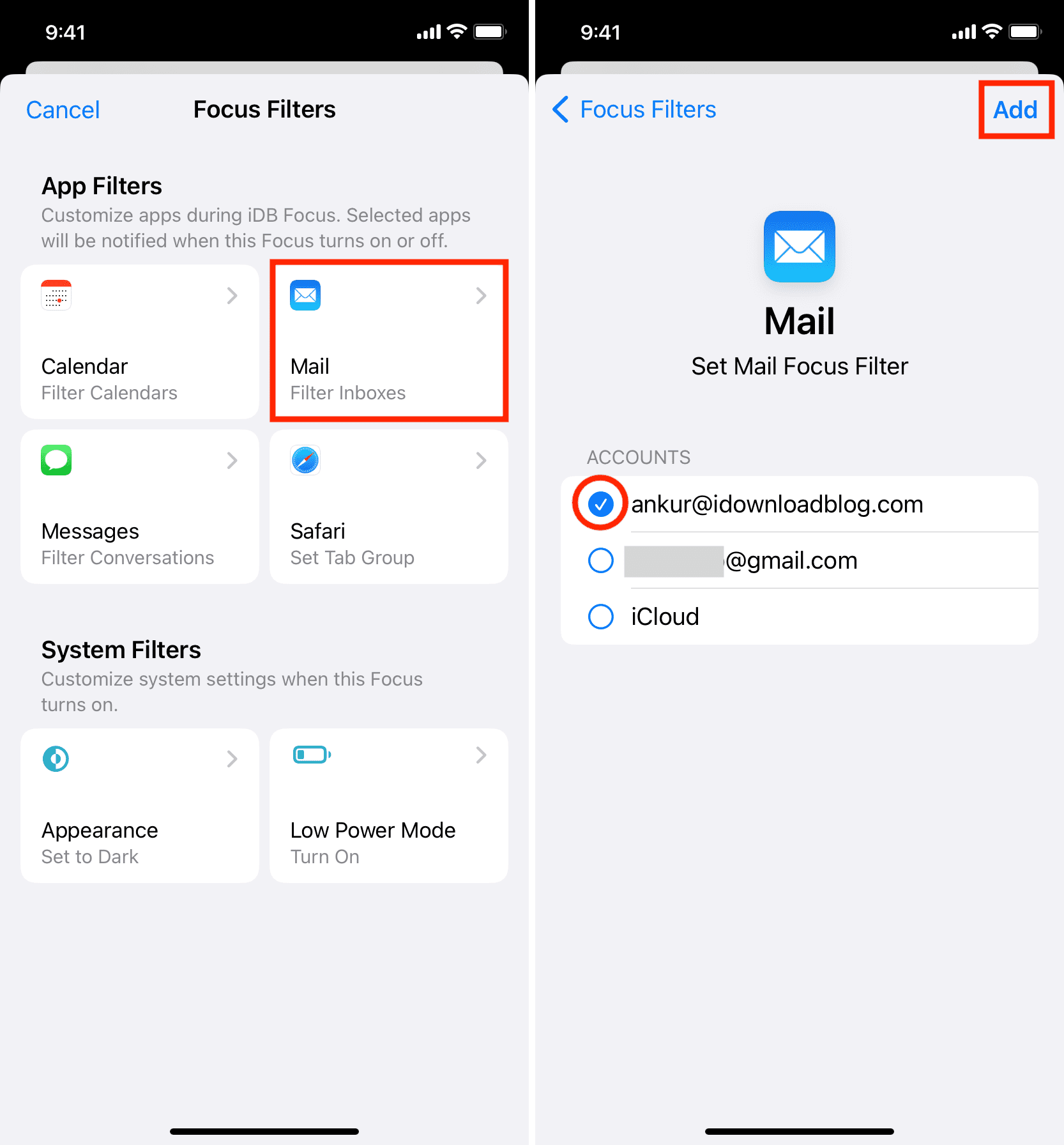 Add Mail filter to Focus on iPhone